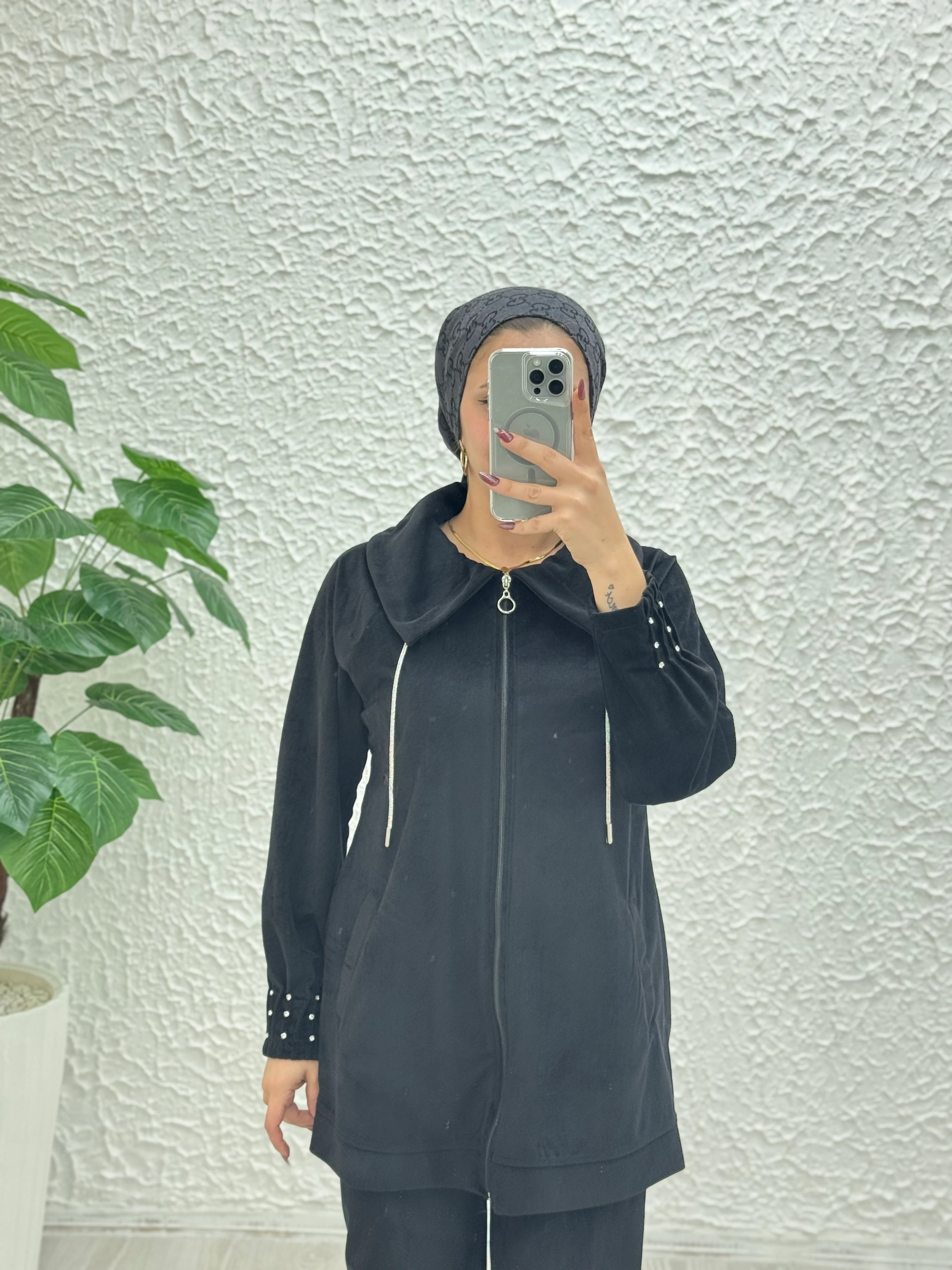 Rayonlu kadife şal yaka takım