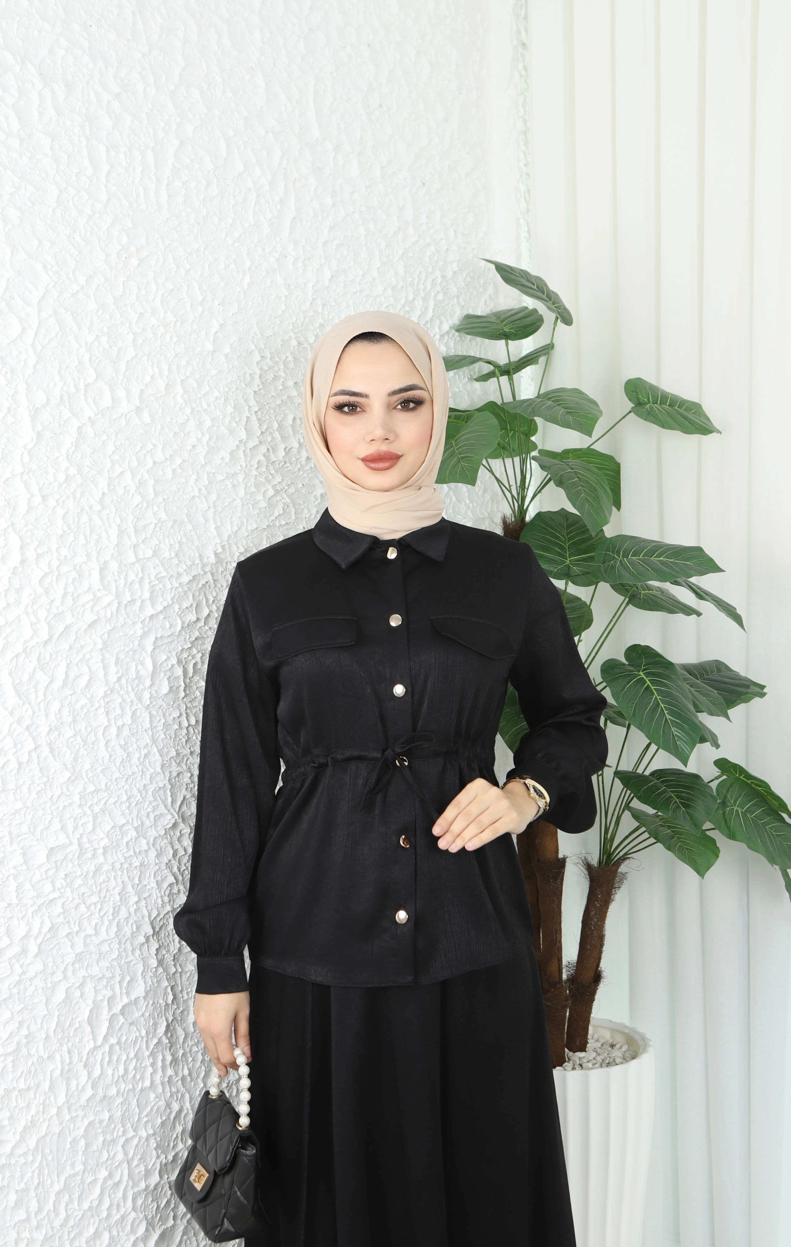 Beli Bağlamalı Etekli Krinkıl Astarlı Takım 