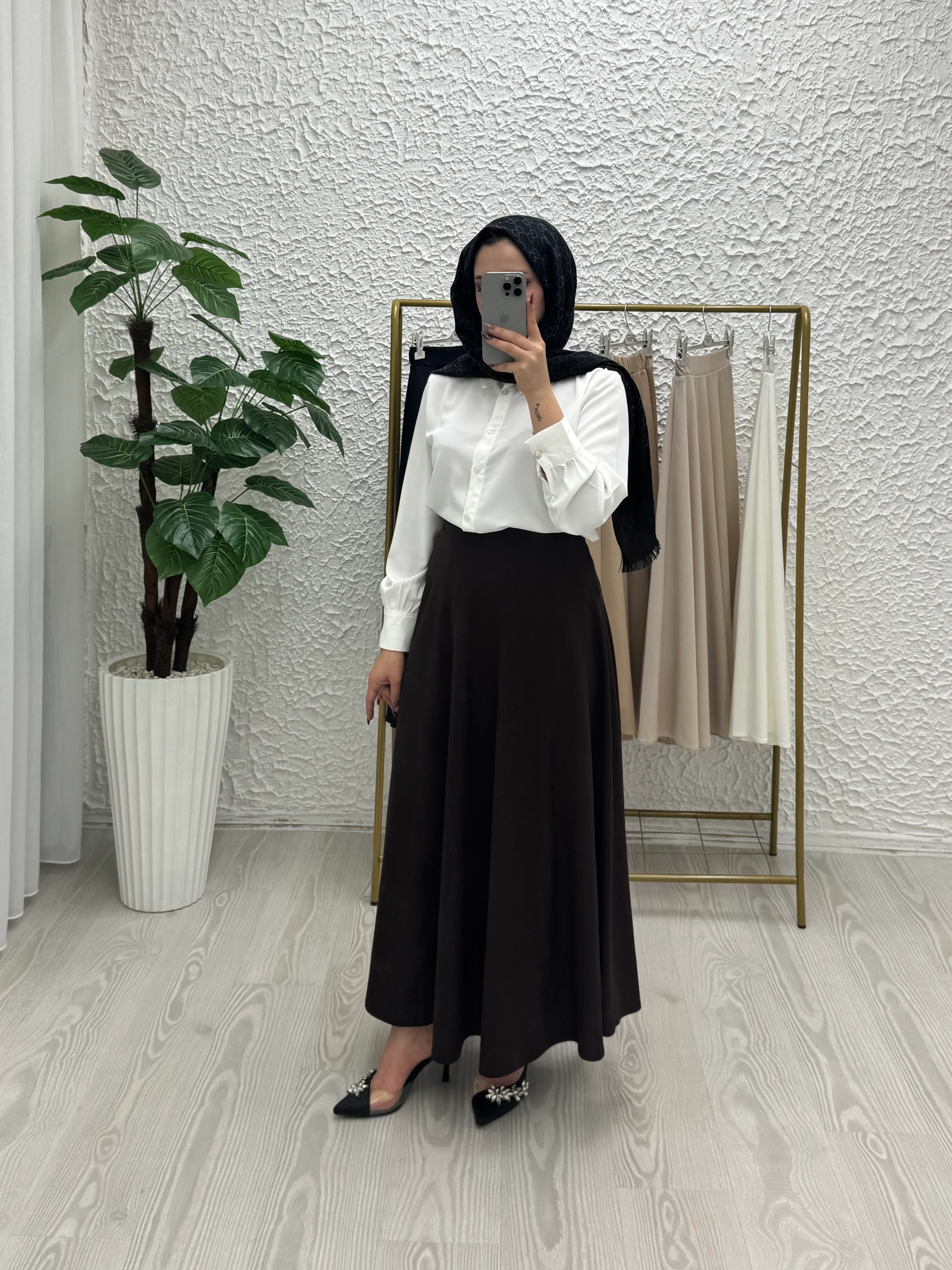 Scuba Krep Etek - Kahverengi