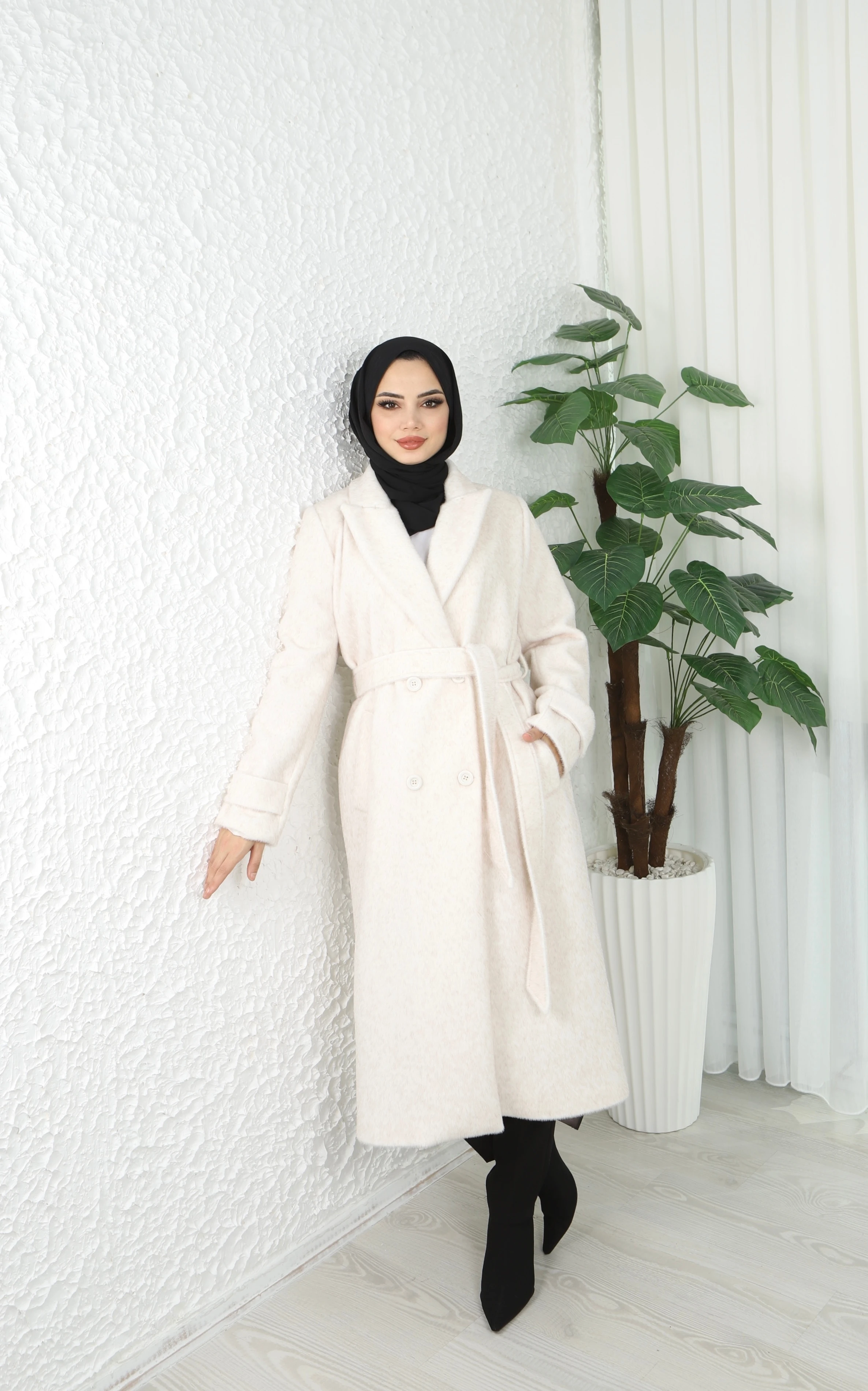 Kemerli Fox Kumaş Kaban 