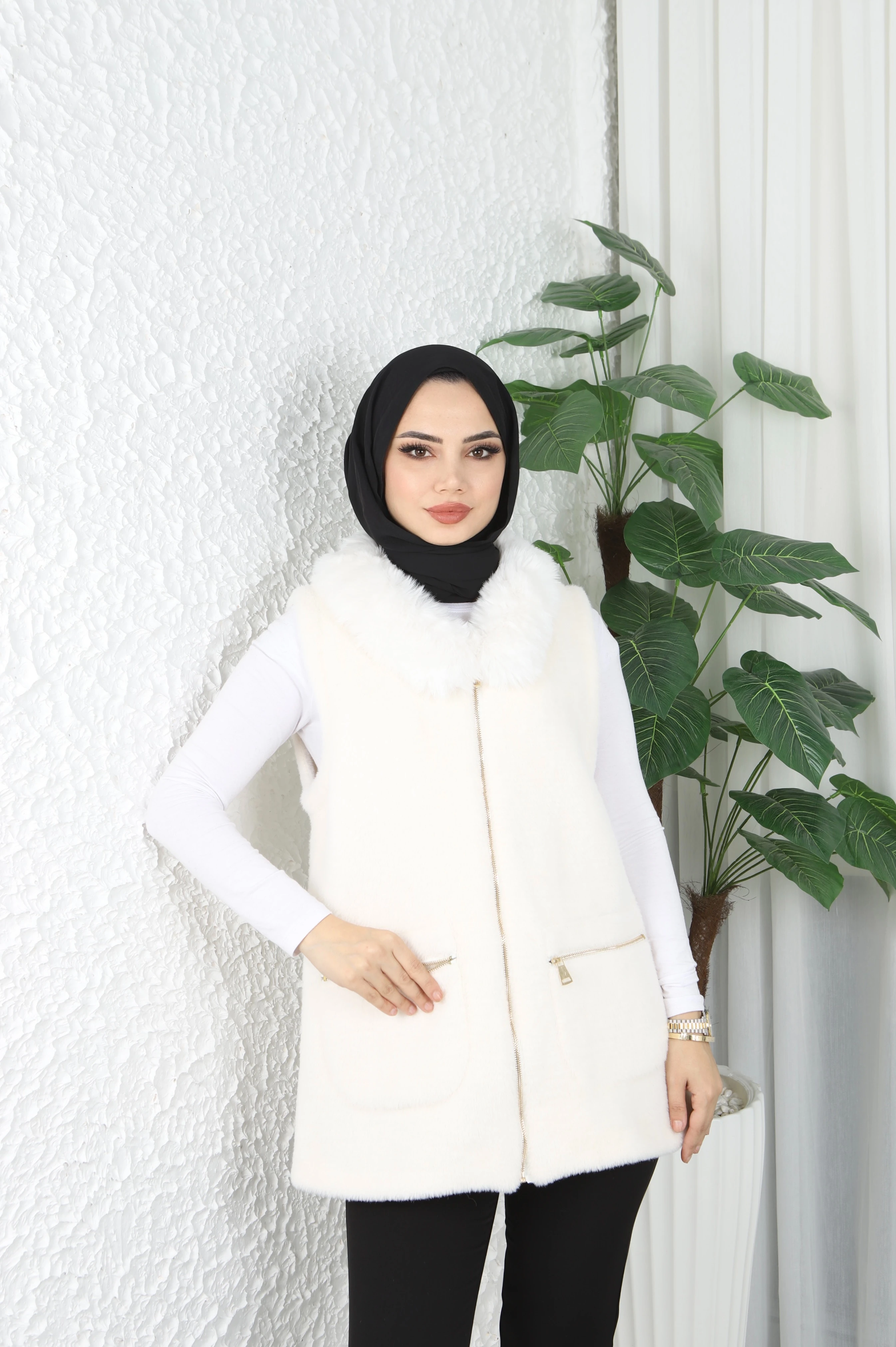 Cepli Angora Yelek  - Beyaz