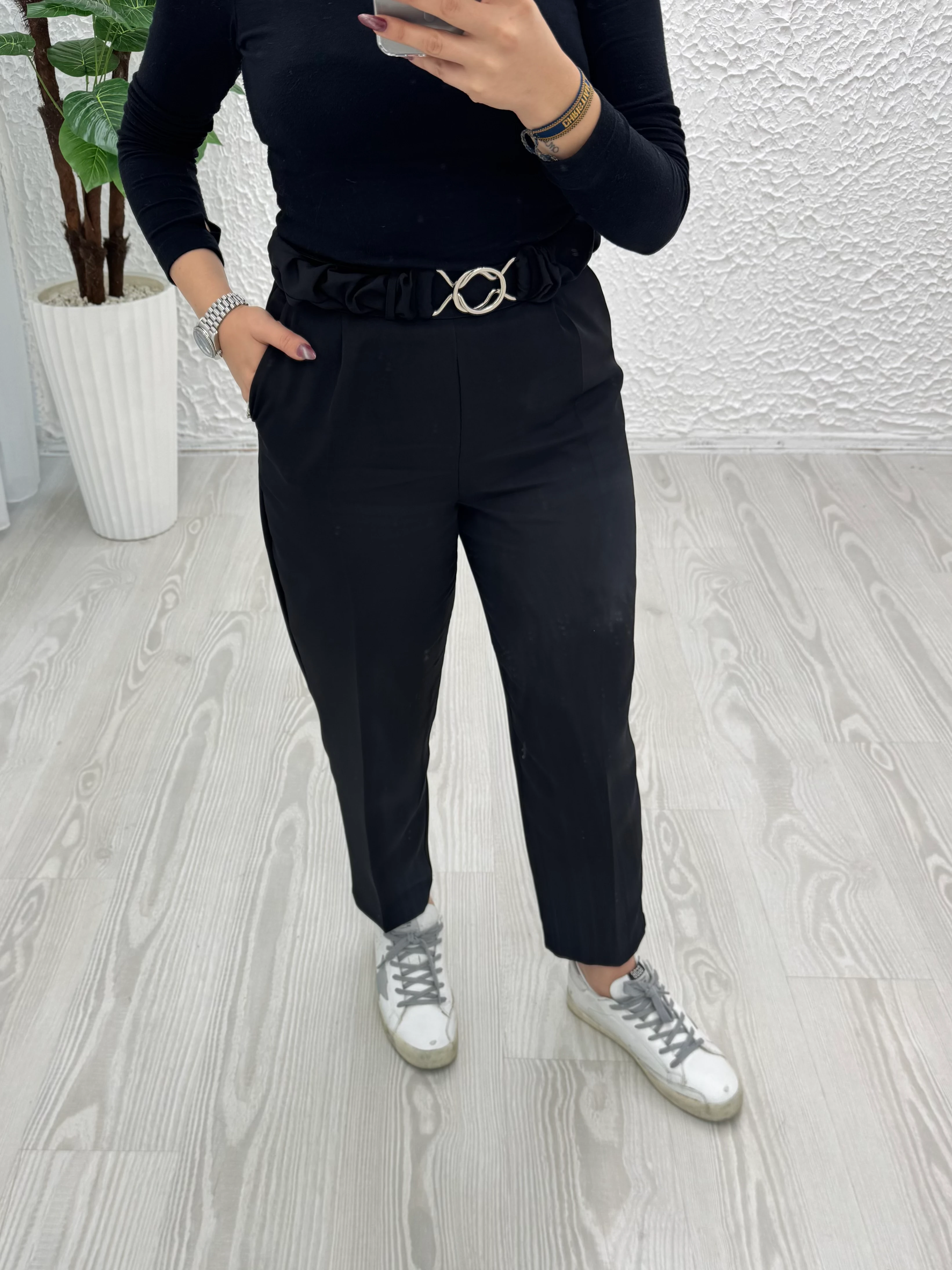 Double kumaş tokalı pantolon