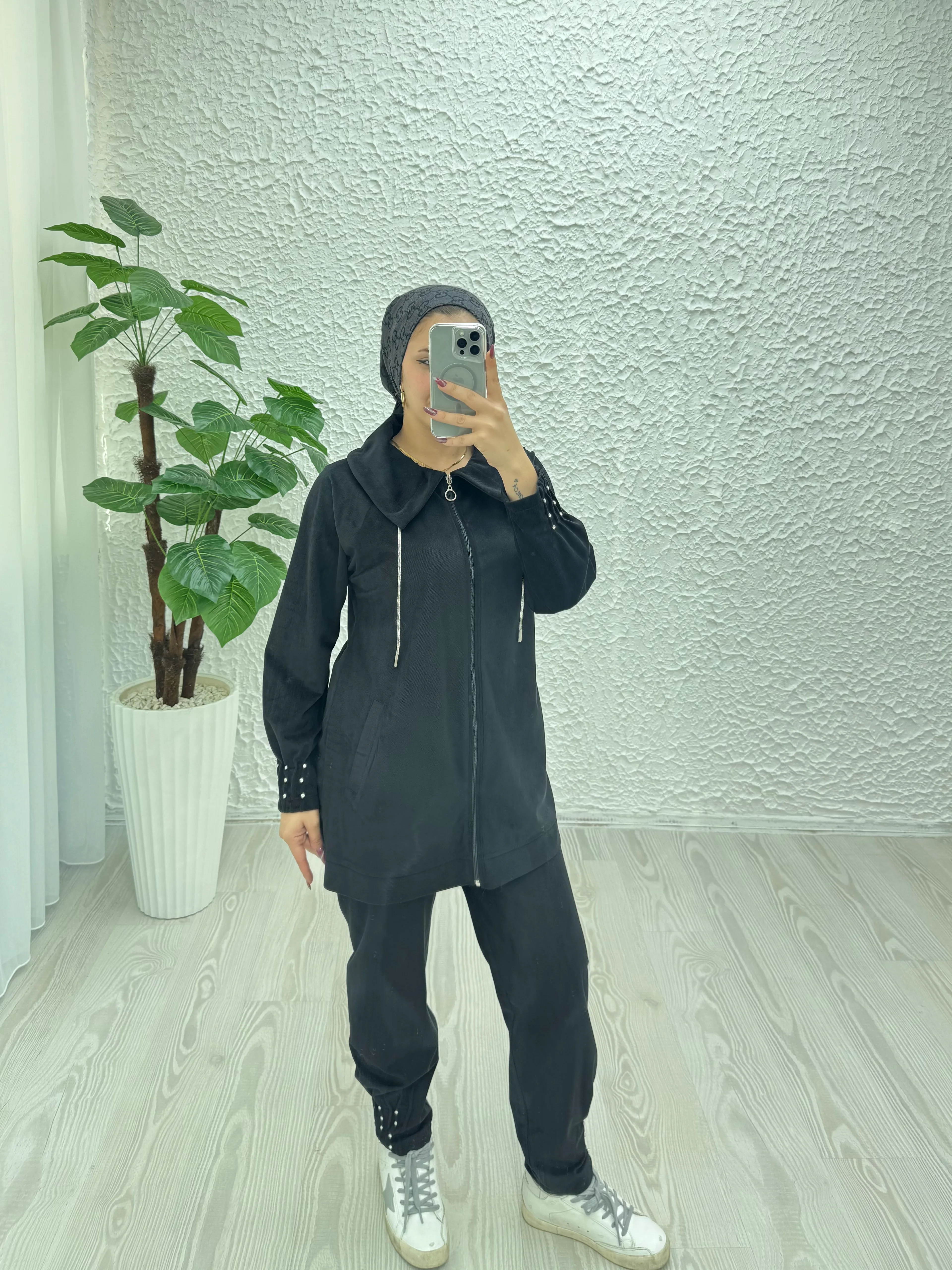 Rayonlu kadife şal yaka takım