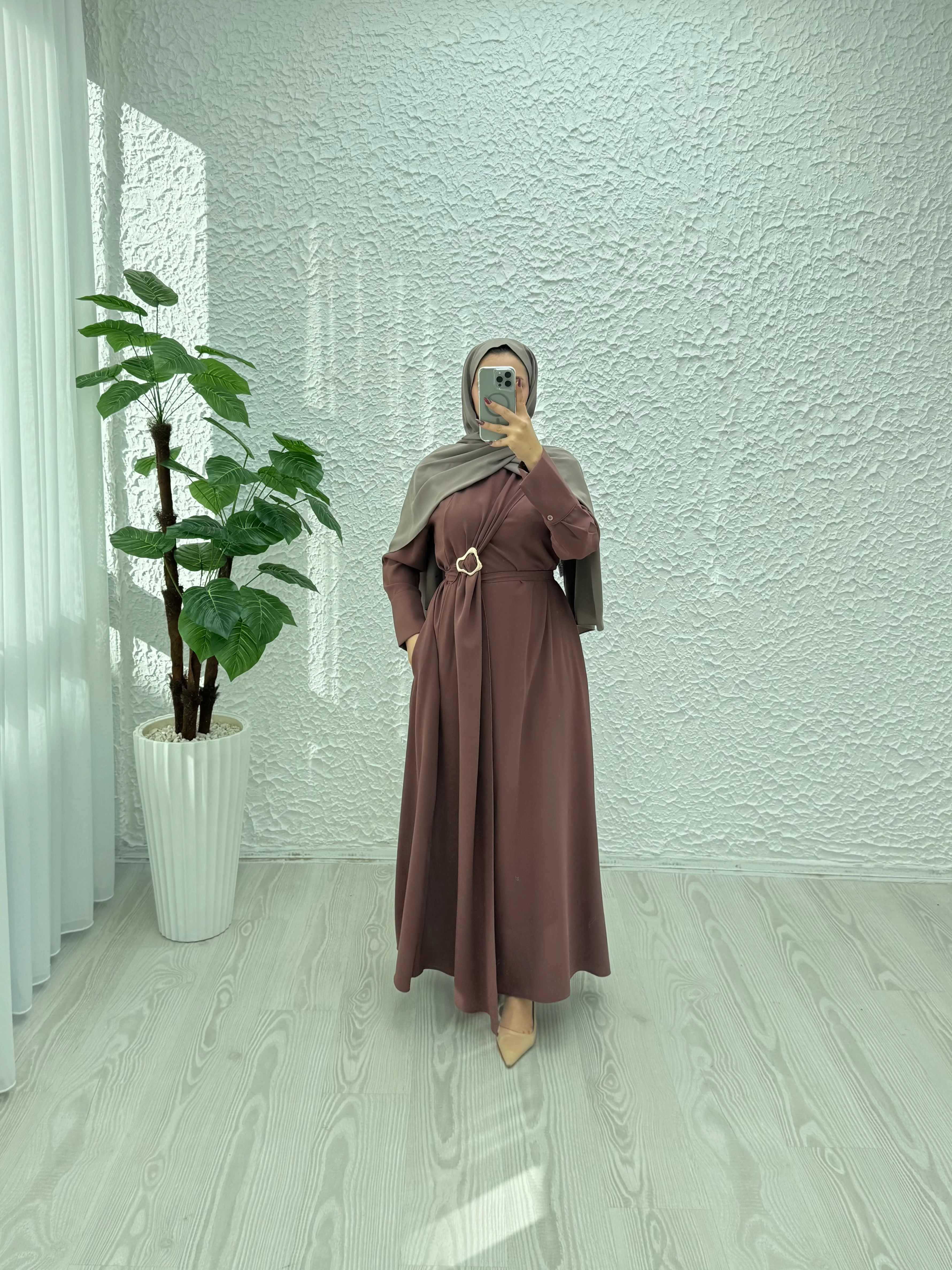 mariana krep elbise  - Mürdüm