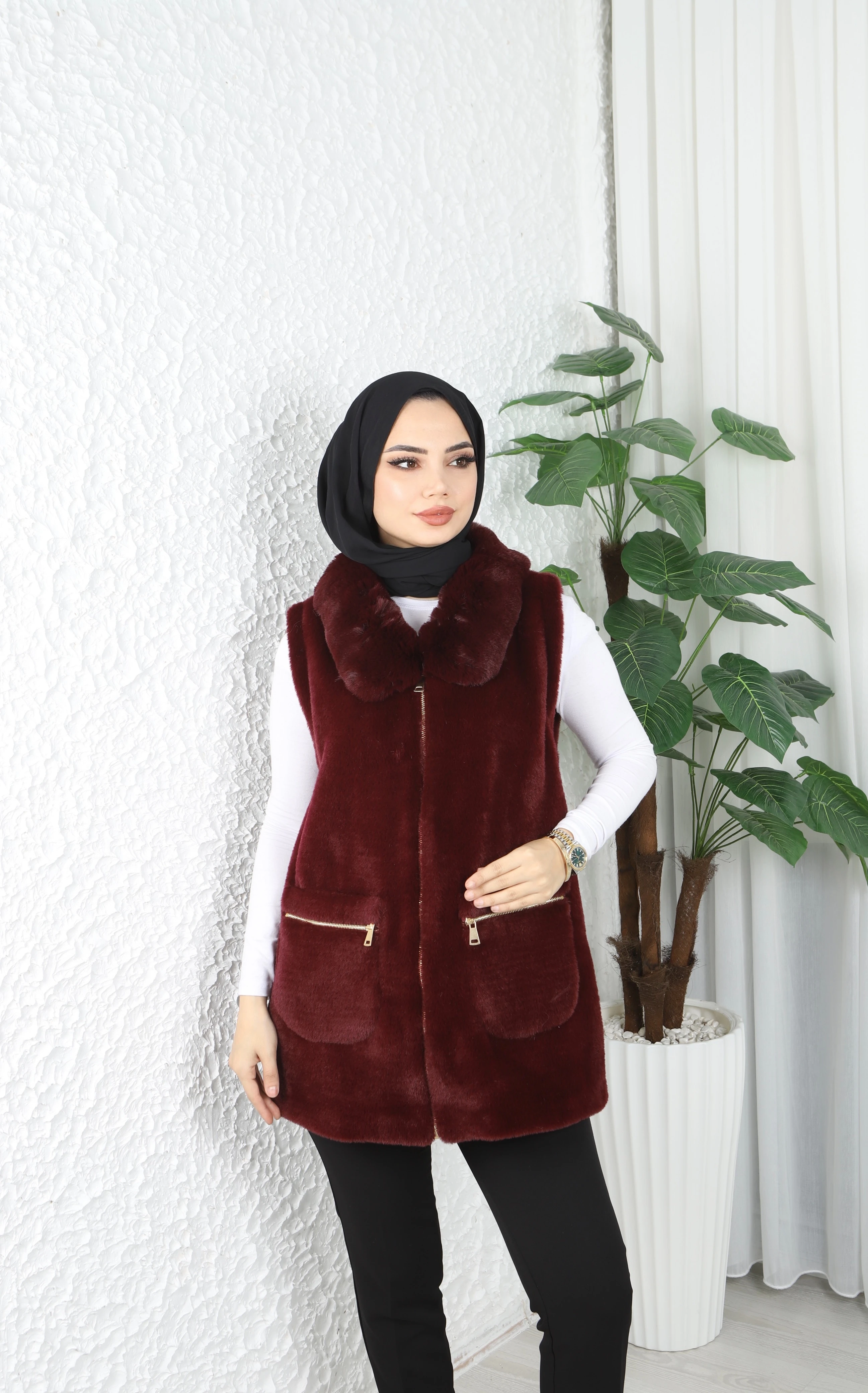 Cepli Angora Yelek  - Mürdüm