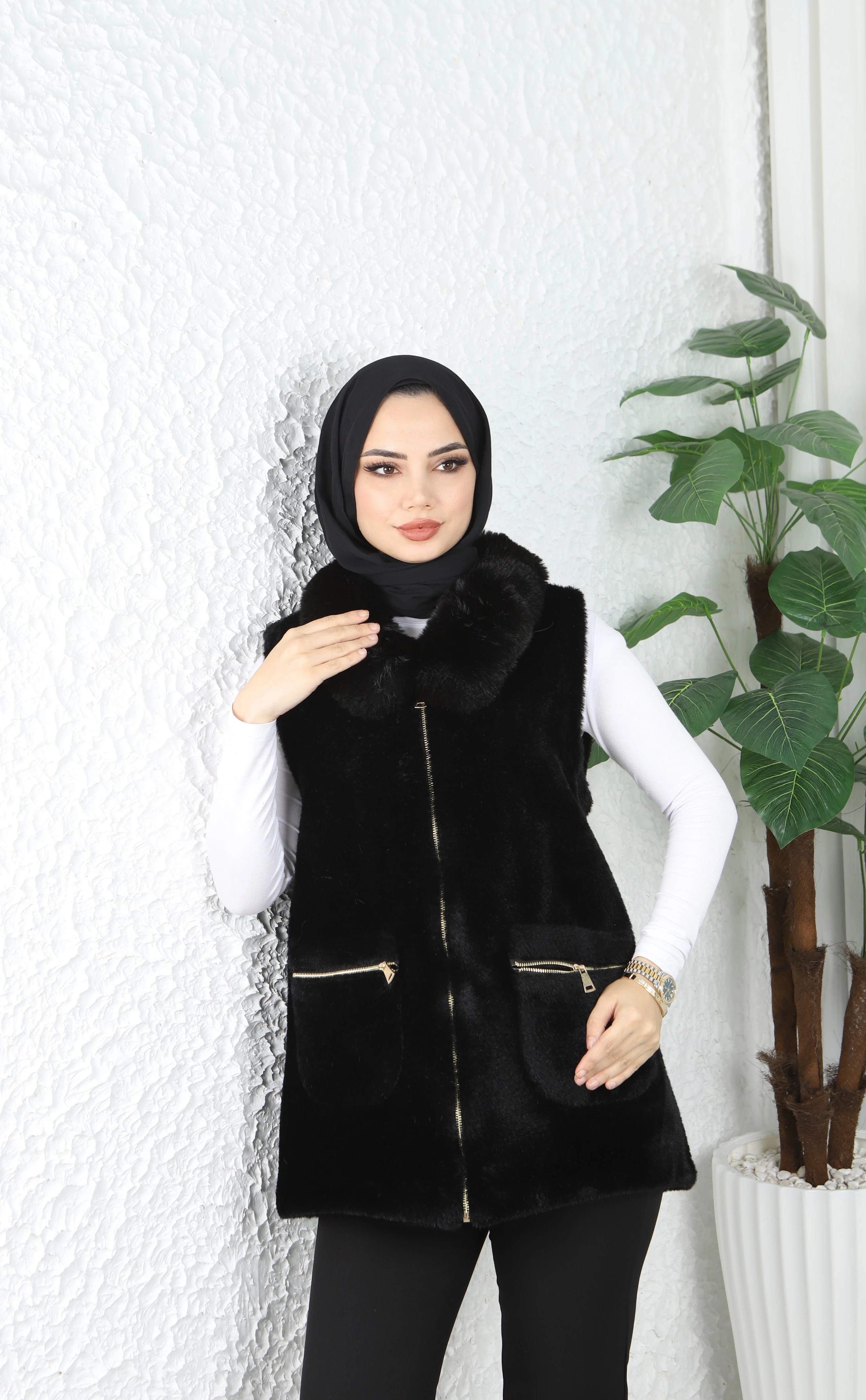 Cepli Angora Yelek  - Siyah