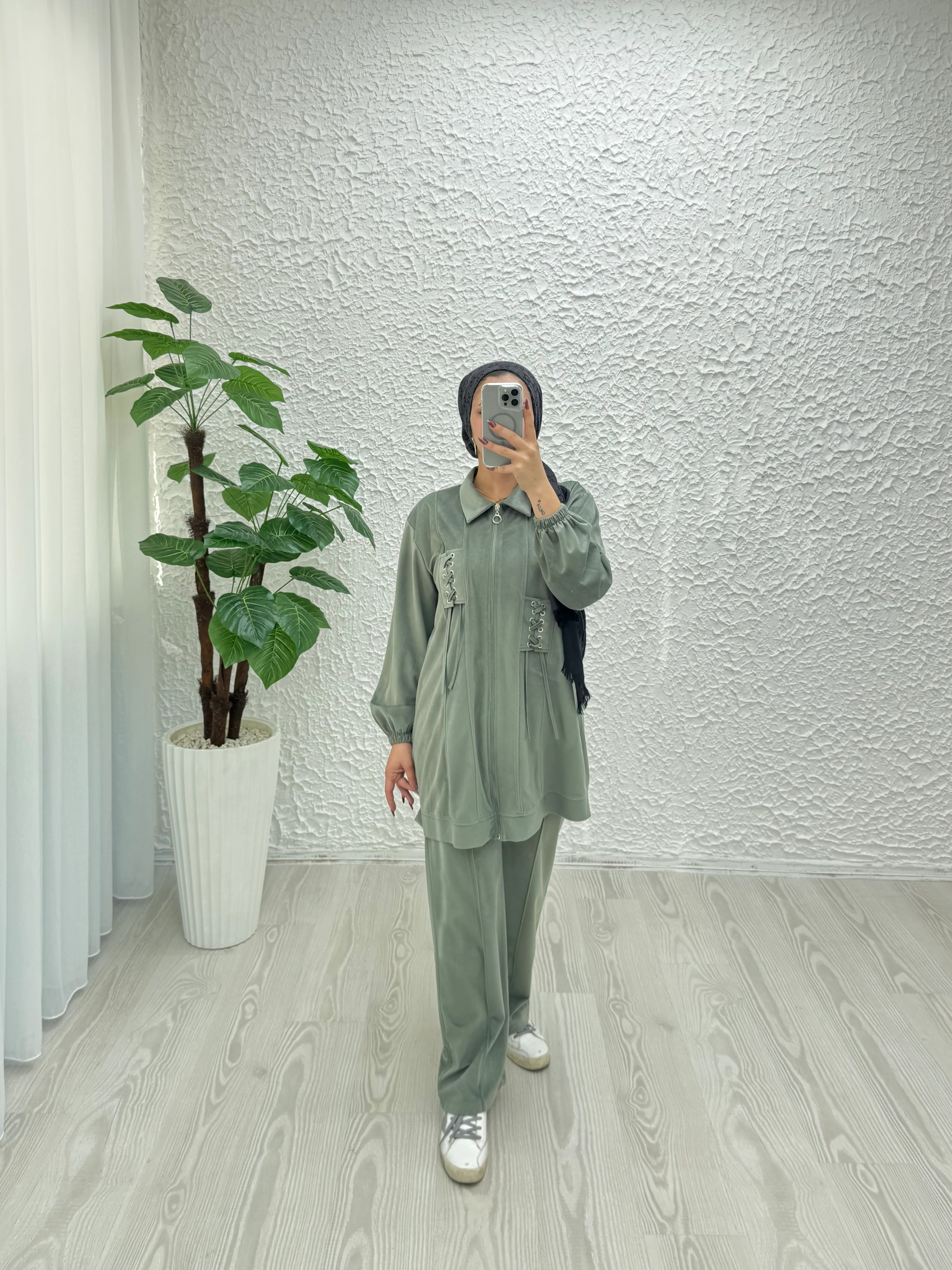 Rayonlu kadife takım - su yeşili