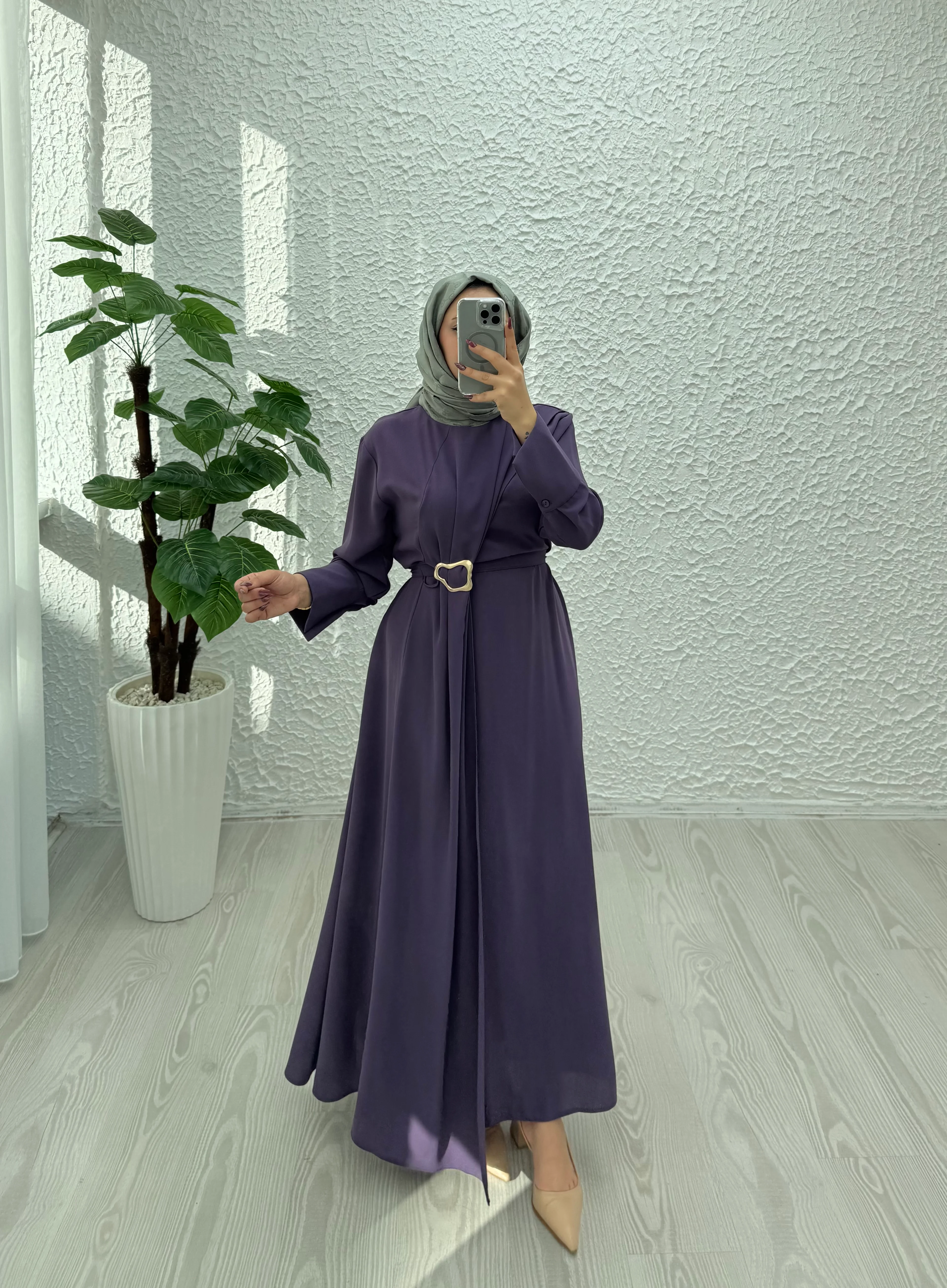 mariana krep elbise  - Mor