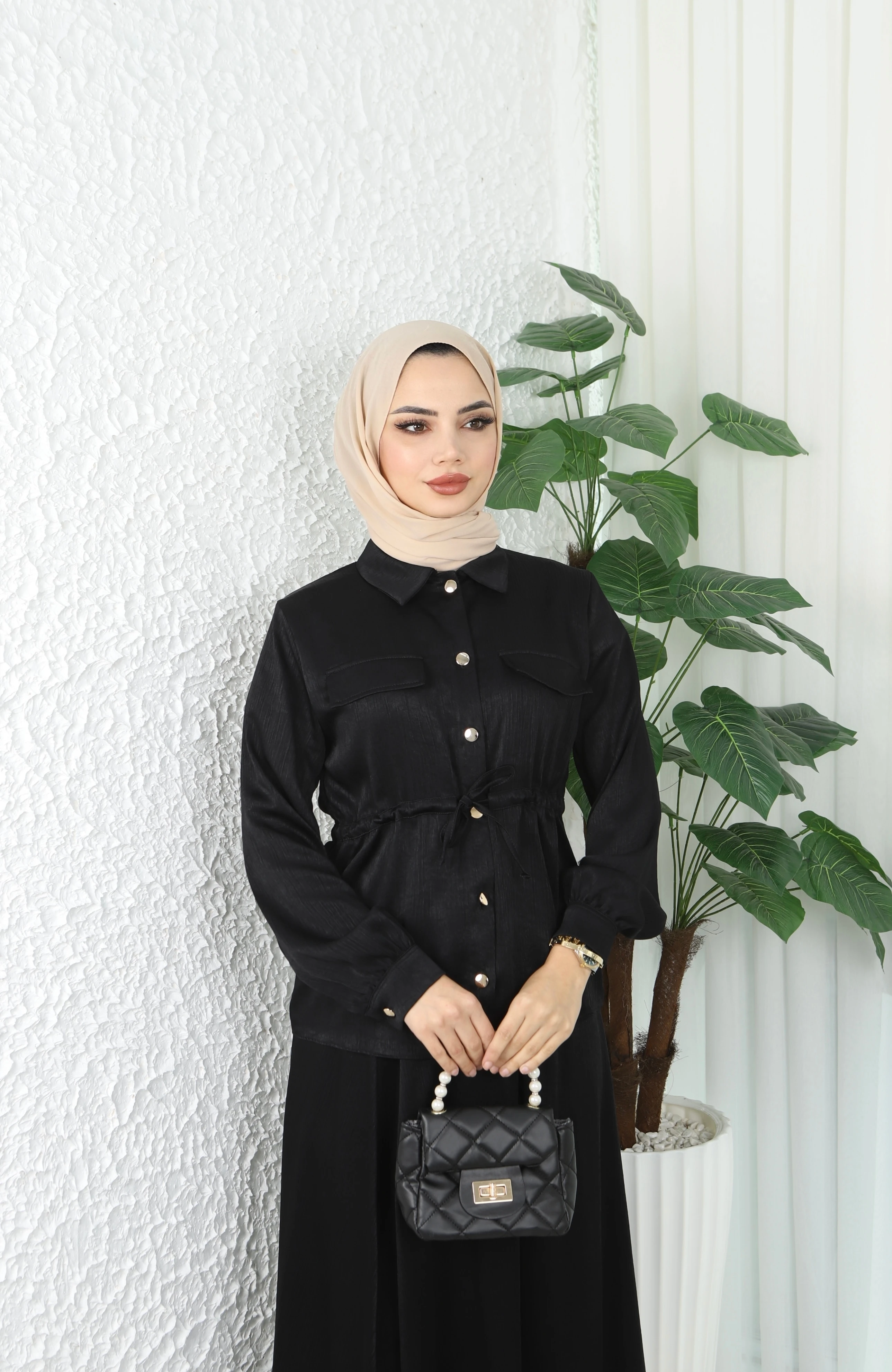 Beli Bağlamalı Etekli Krinkıl Astarlı Takım 