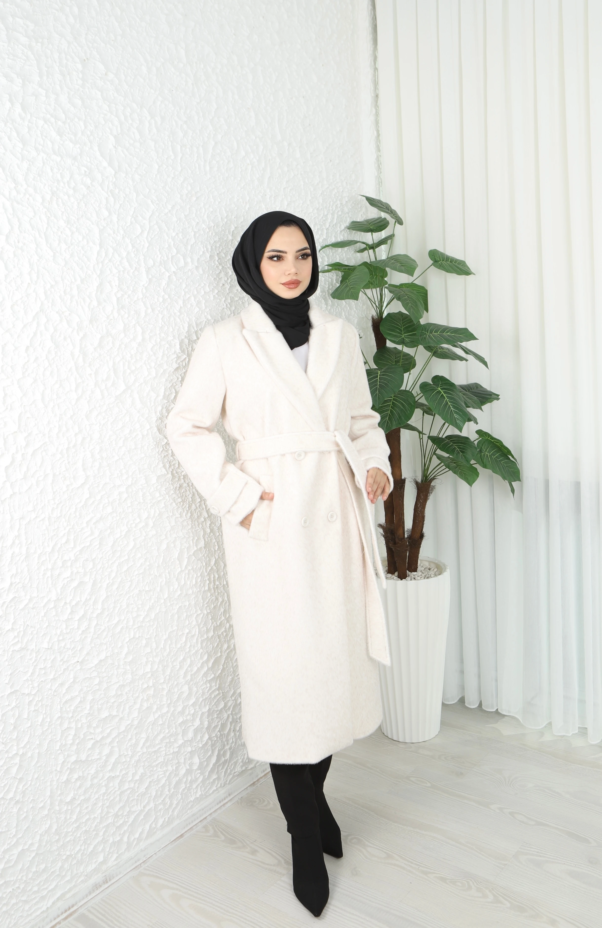 Kemerli Fox Kumaş Kaban 