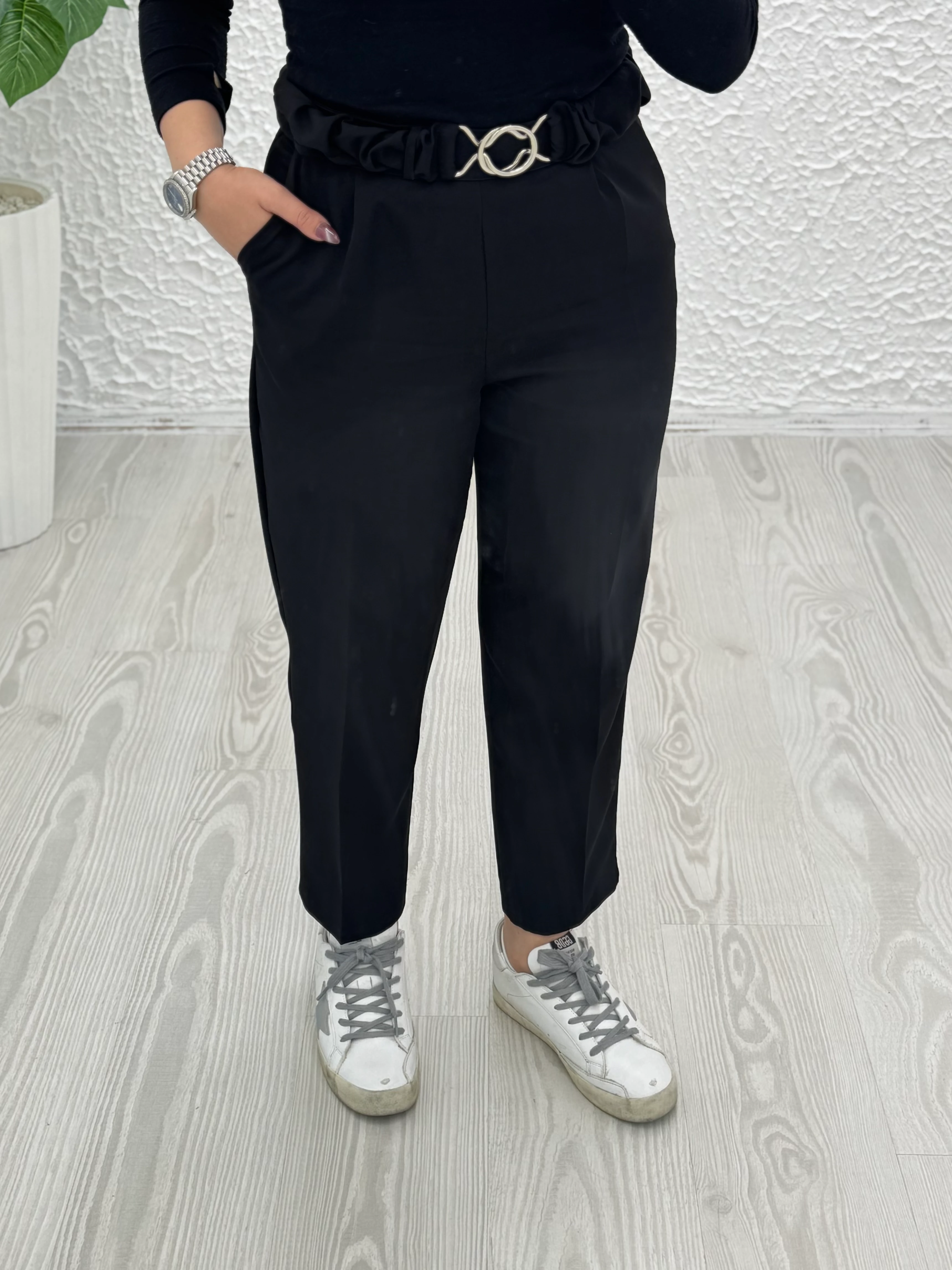 Double kumaş tokalı pantolon