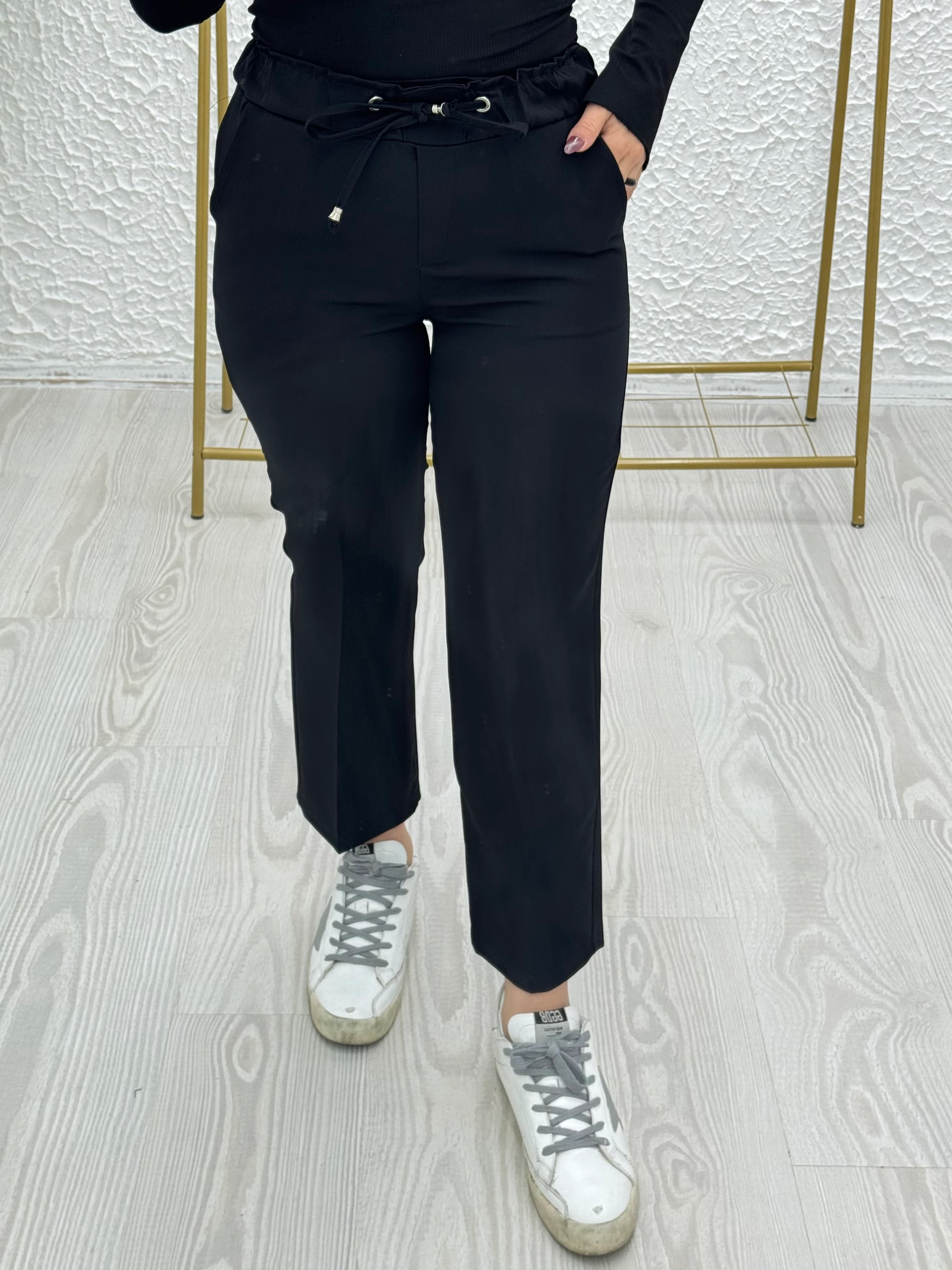 Double kumaş havuç pantolon  - Siyah