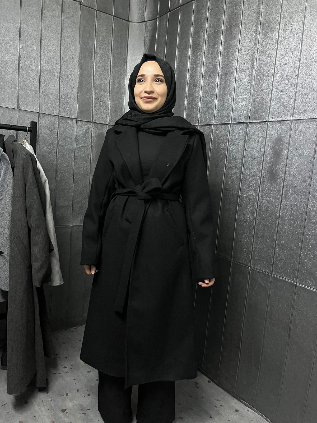 Melanj Siyah Kaşe Kaban