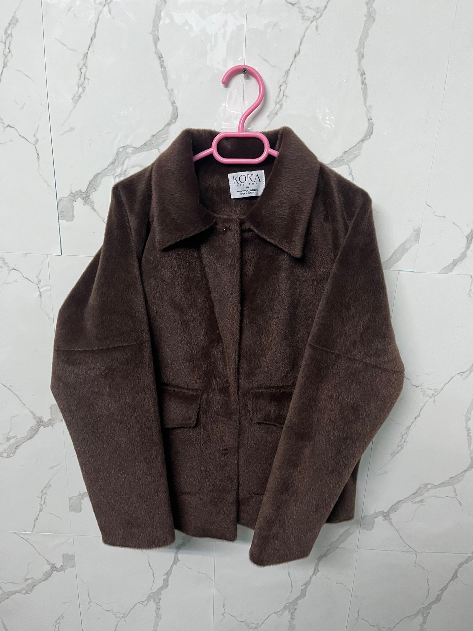 Premıum Acı Kahve Kapak Detay Tay Tüyü Ceket