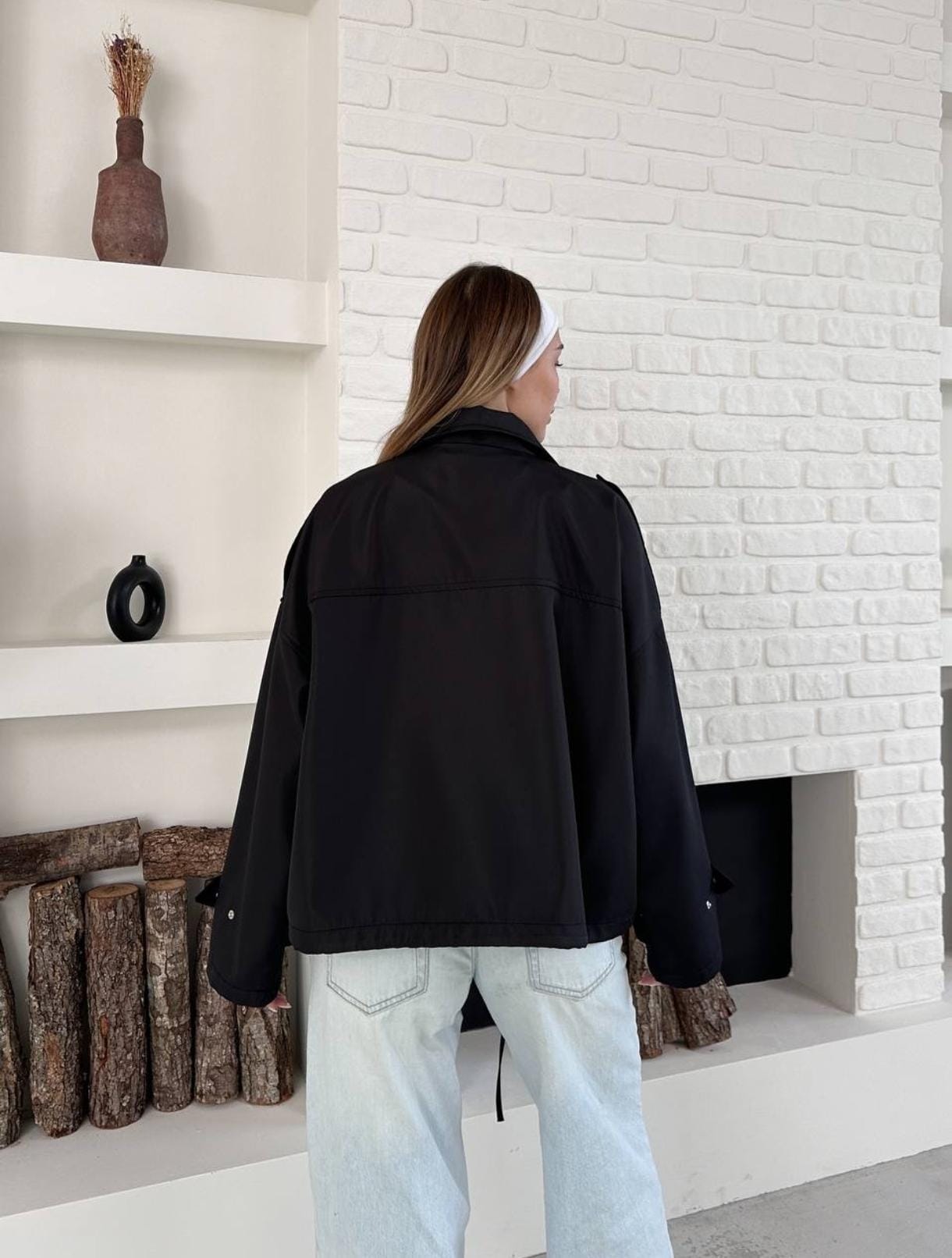 Siyah Renk Çıtçıt Detaylı Boomber Ceket