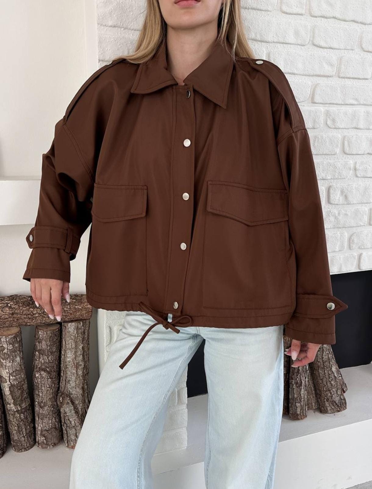 Kahverengi Çıtçıt Detaylı Boomber Ceket