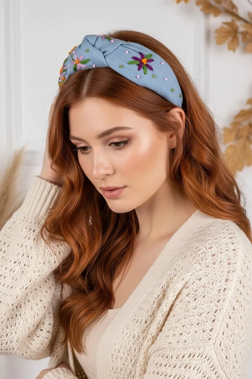 Mavi Bahçe – El İşlemeli Kot Düğüm Taç