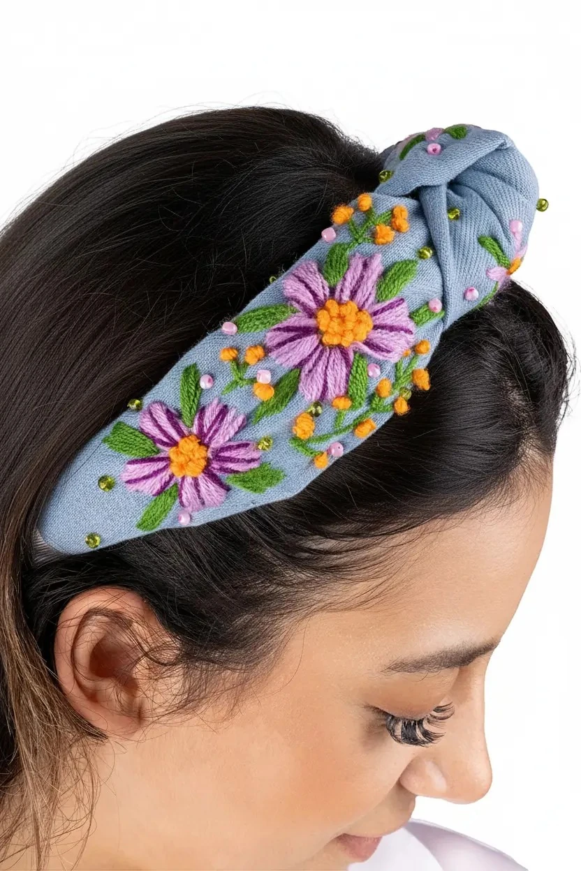 Mavi Bahçe – El İşlemeli Kot Düğüm Taç