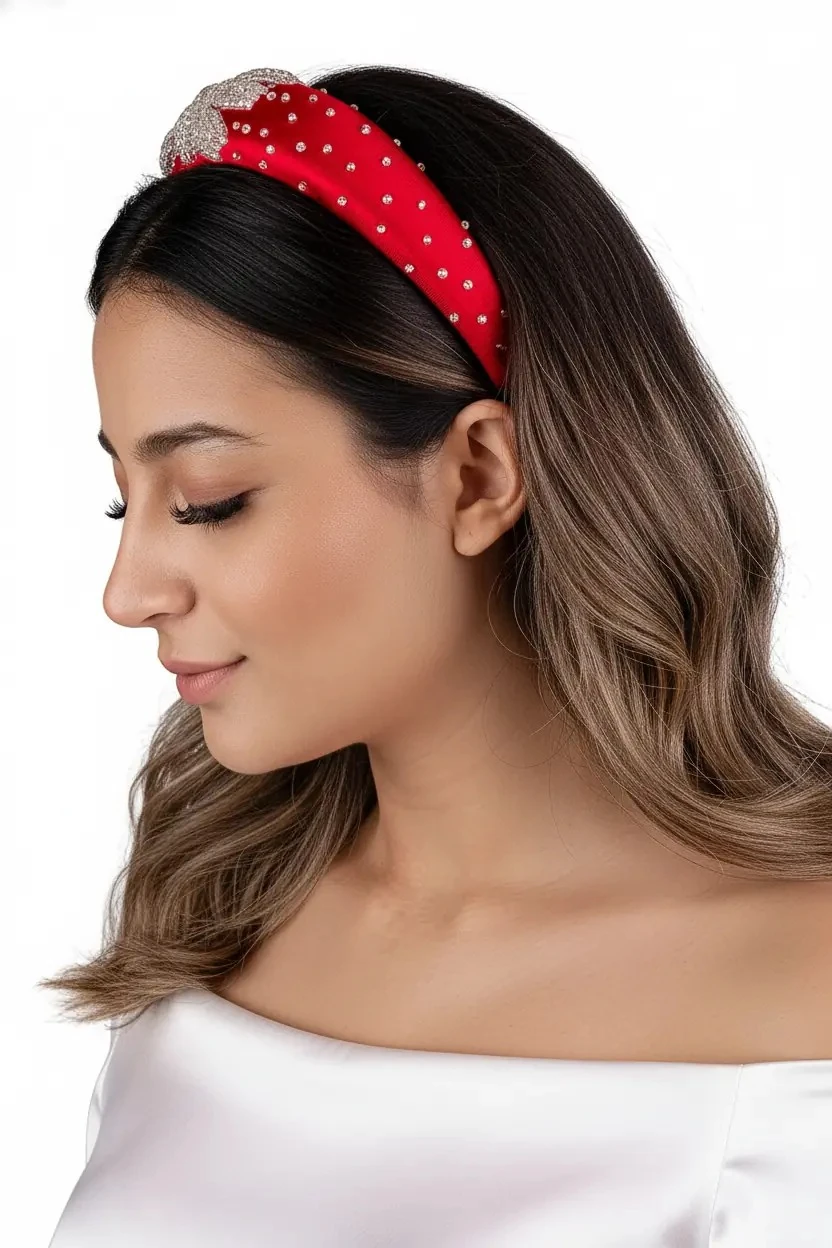 Kırmızı Zerafet – Taş İşlemeli Kadife Taç