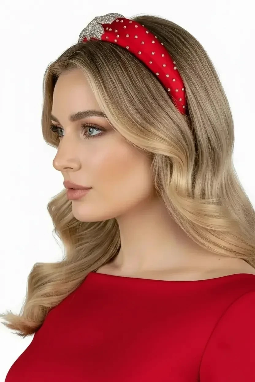 Kırmızı Zerafet – Taş İşlemeli Kadife Taç