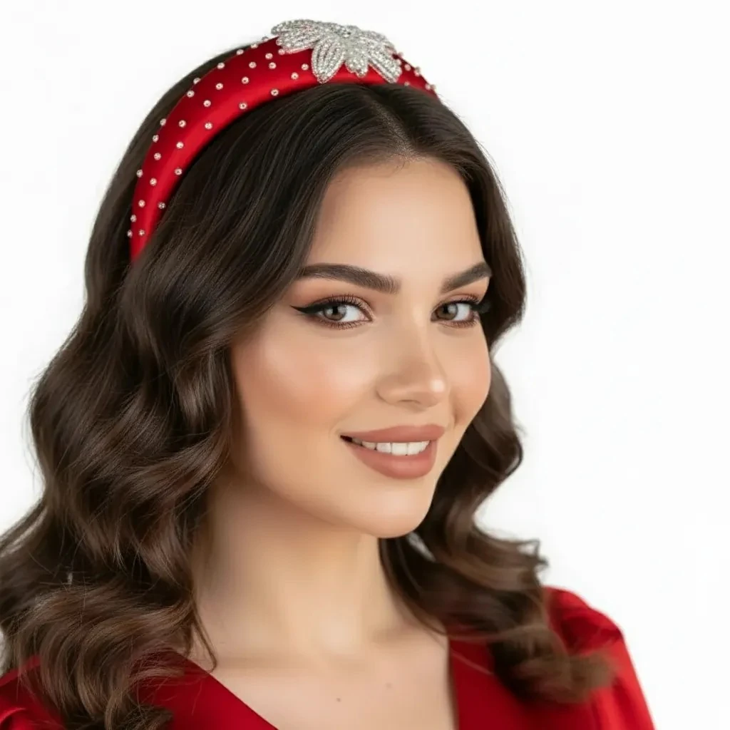 Kırmızı Zerafet – Taş İşlemeli Kadife Taç