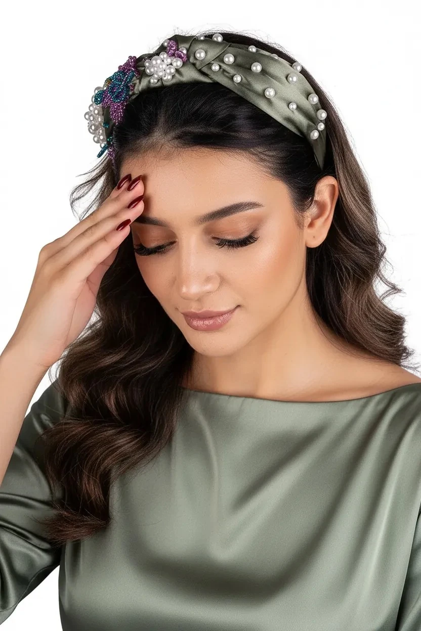 Yeşil Sükûnet – Özel Tasarım Saten Düğüm Taç