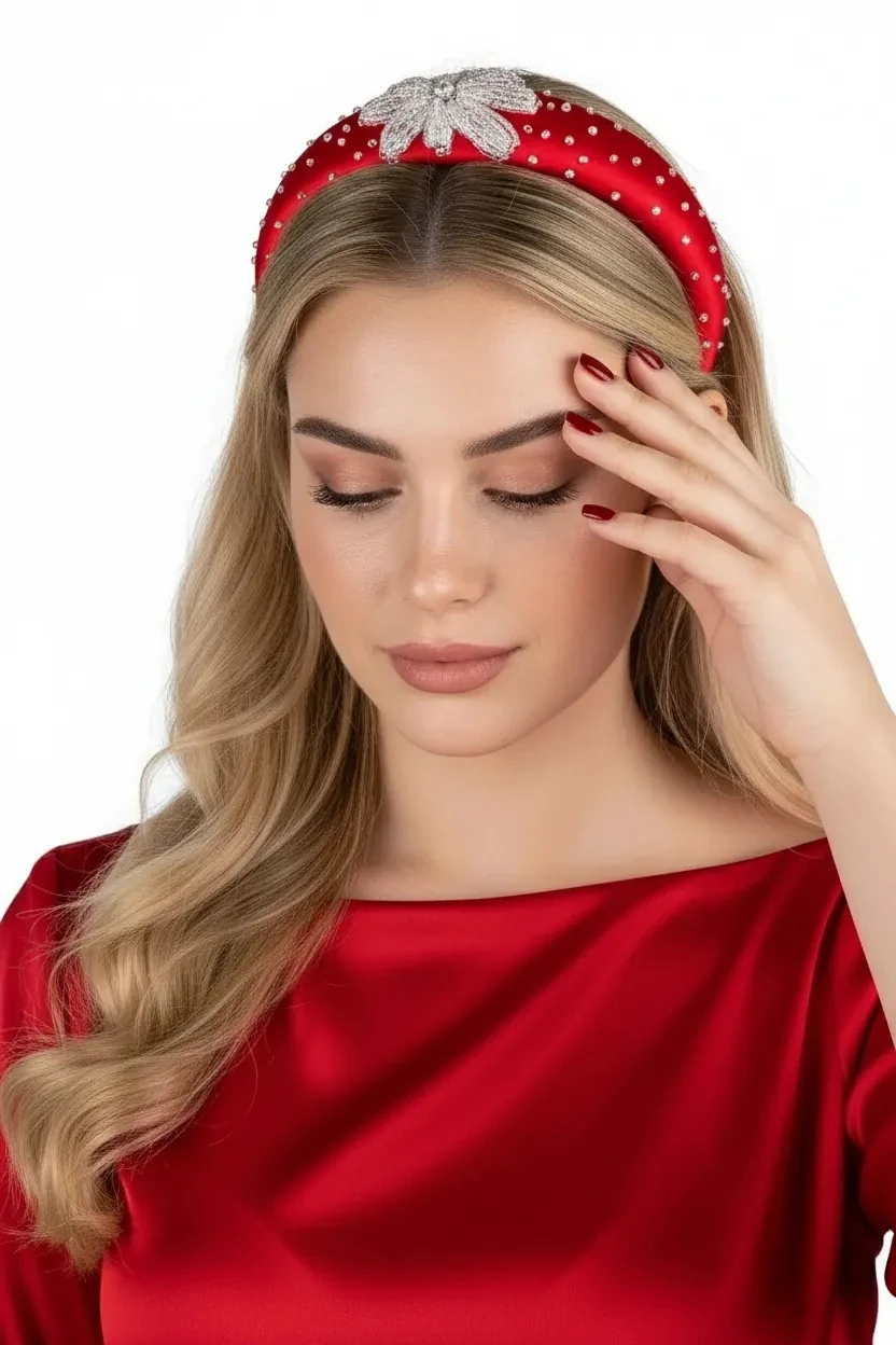 Kırmızı Zerafet – Taş İşlemeli Kadife Taç