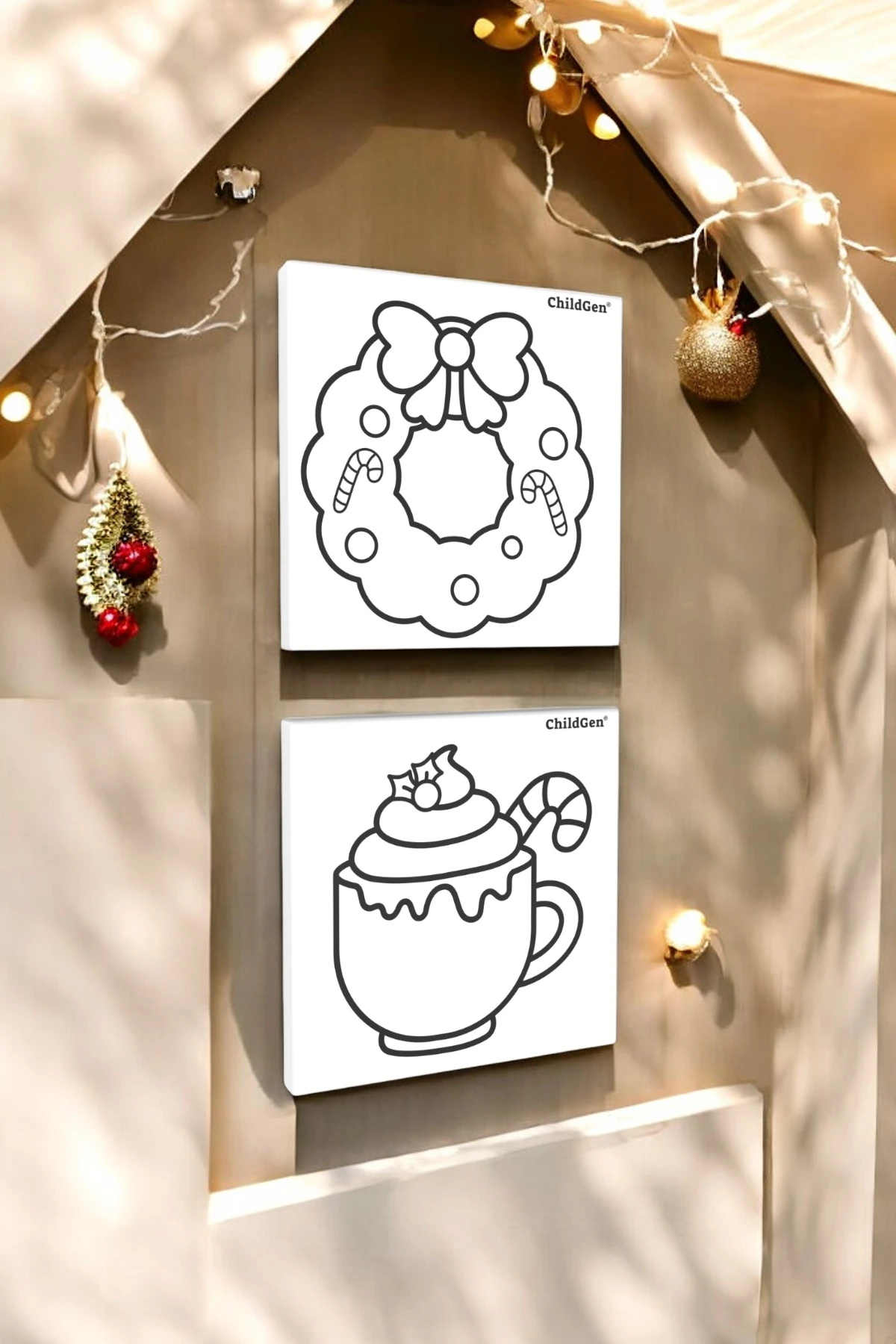 ChildGen 2'li Tuval Set Baskılı (Fincan ve Süs) 20X20CM