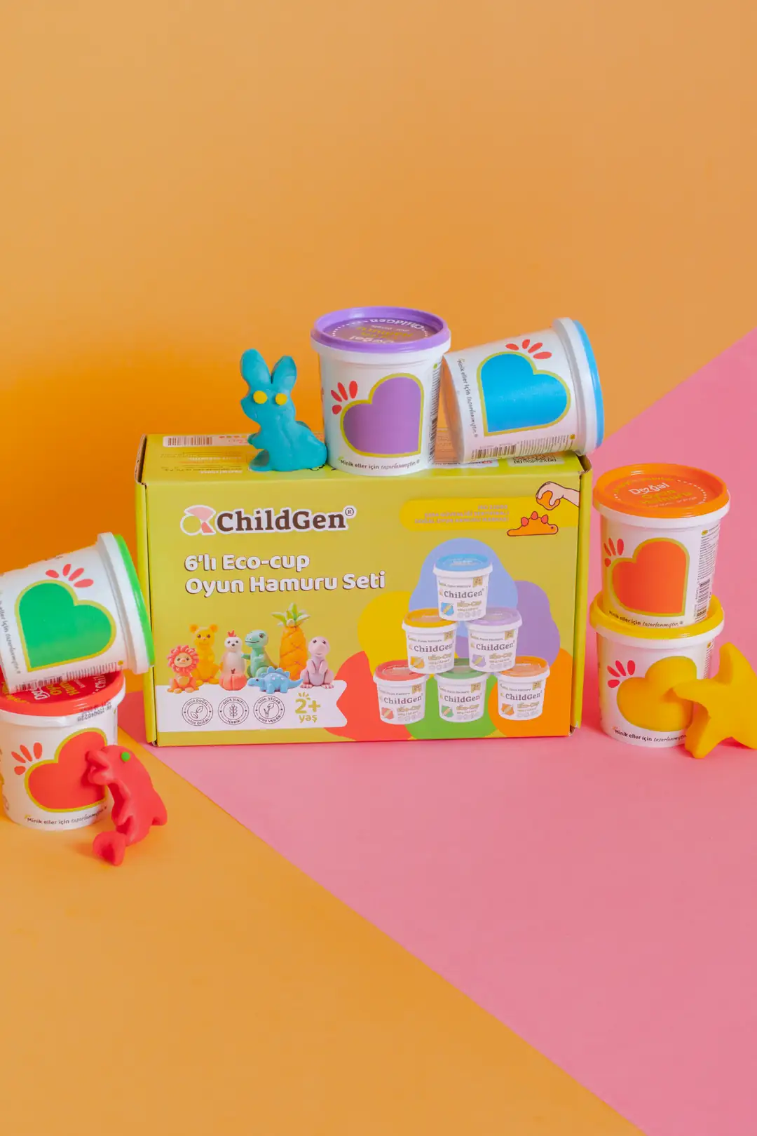ChildGen Doğal Oyun Hamuru - Eco Cup- 6x125gr Ana Ve Ara Renkler