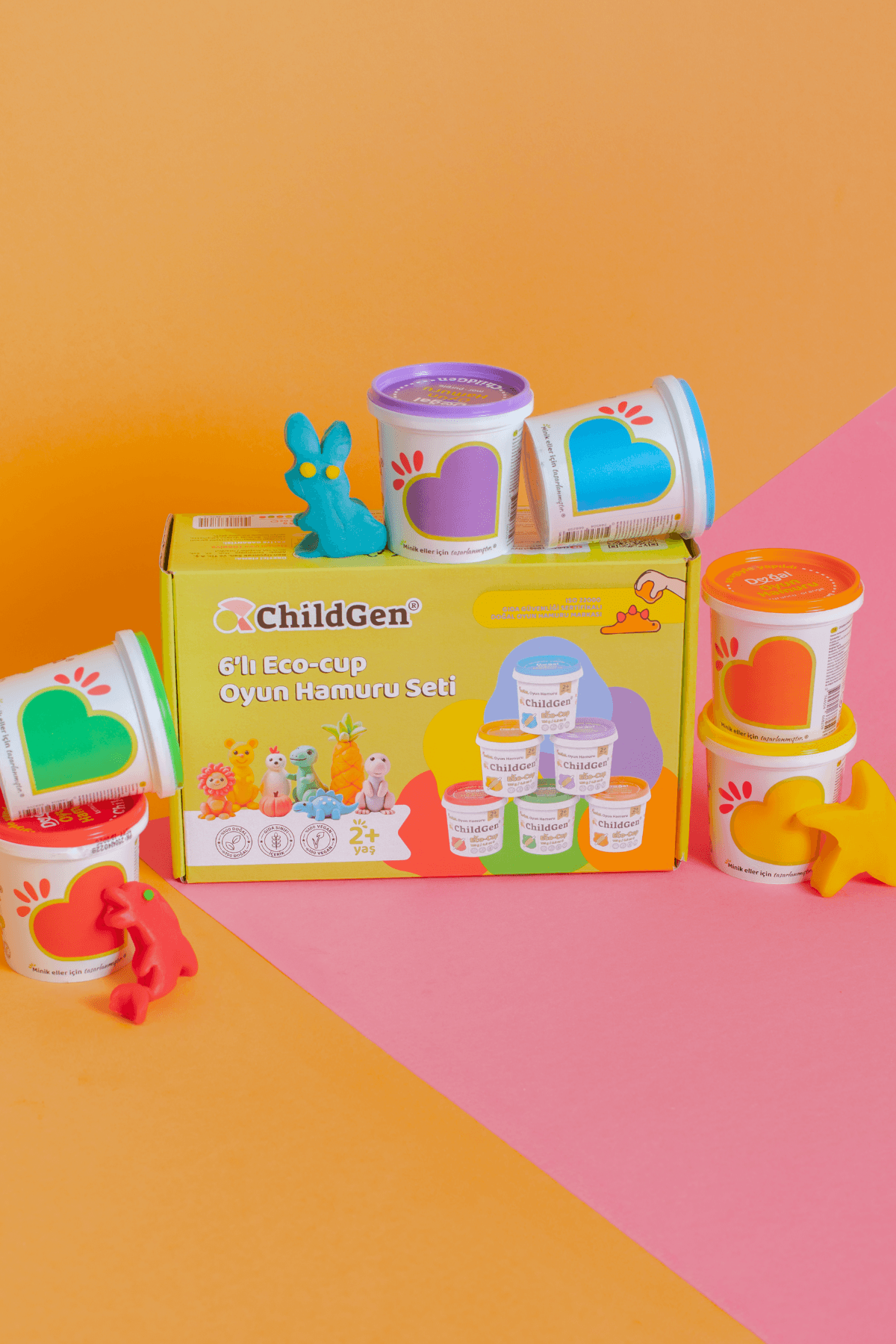 ChildGen Doğal Oyun Hamuru - Eco Cup- 6x125gr Ana Ve Ara Renkler
