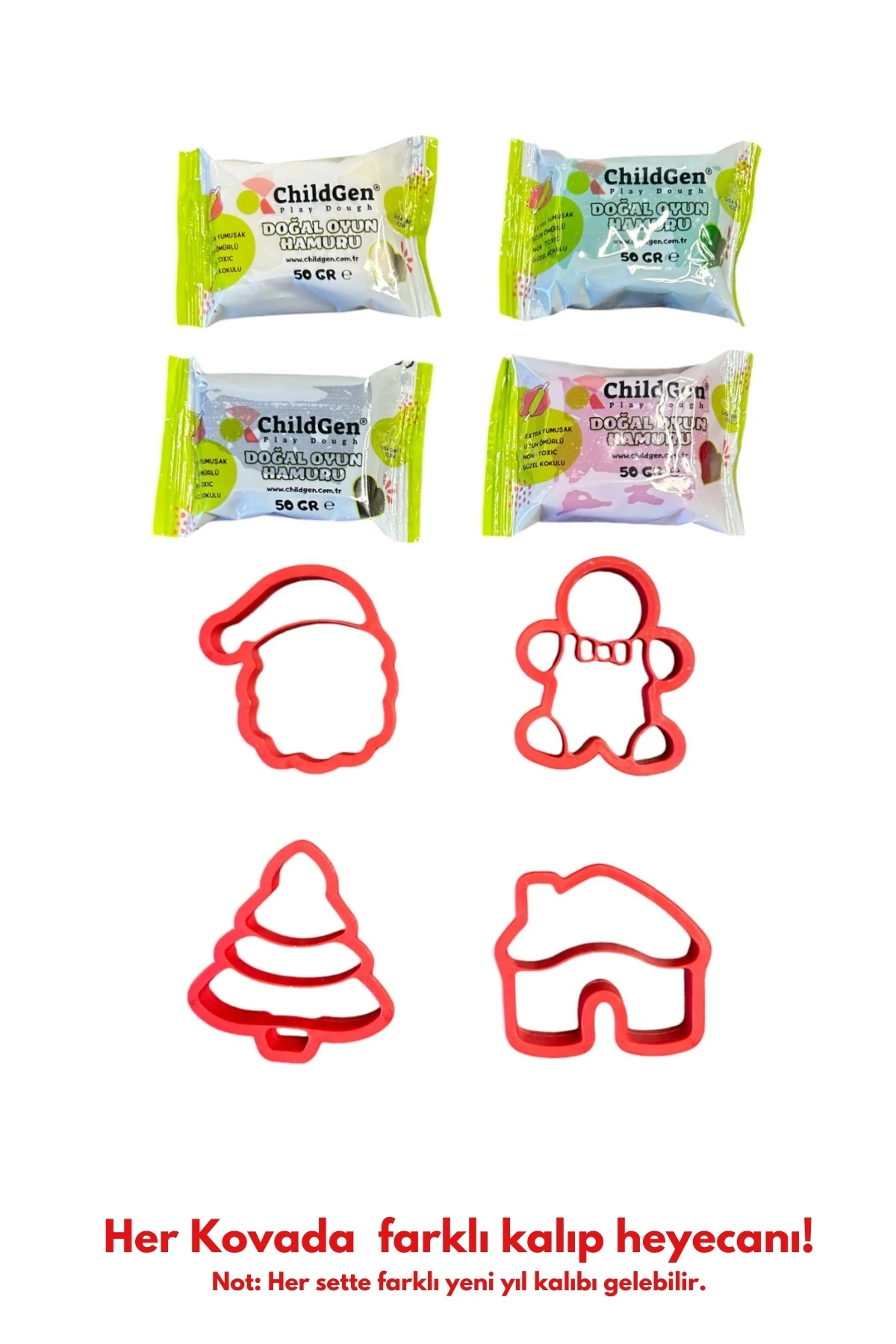 ChildGen Doğal Oyun Hamuru Kovalı Minipack Yeni Yıl Seti