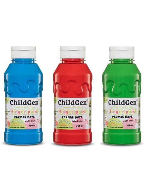 ChildGen Süper Yıkanabilir Parmak Boya 3x350 ml şişe - KIRMIZI MAVİ YEŞİL