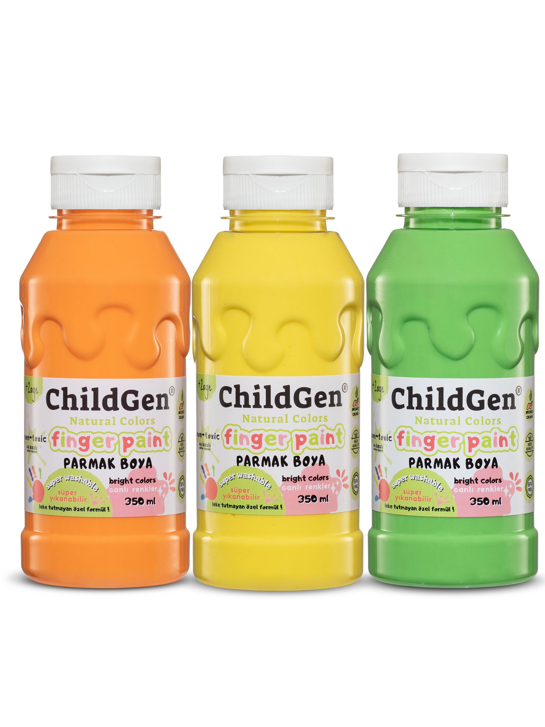 ChildGen Süper Yıkanabilir Parmak Boya 3x350 ml şişe - PASTEL SET 1