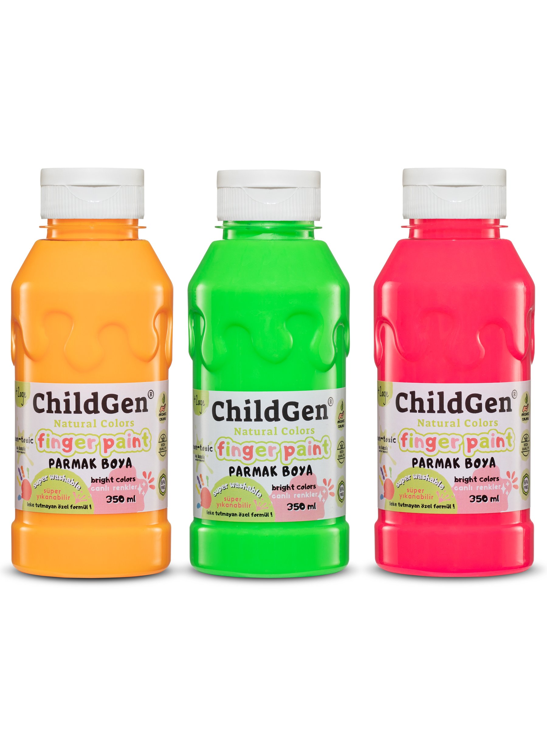 ChildGen Süper Yıkanabilir Parmak Boya 3x350 ml şişe - NEON SET