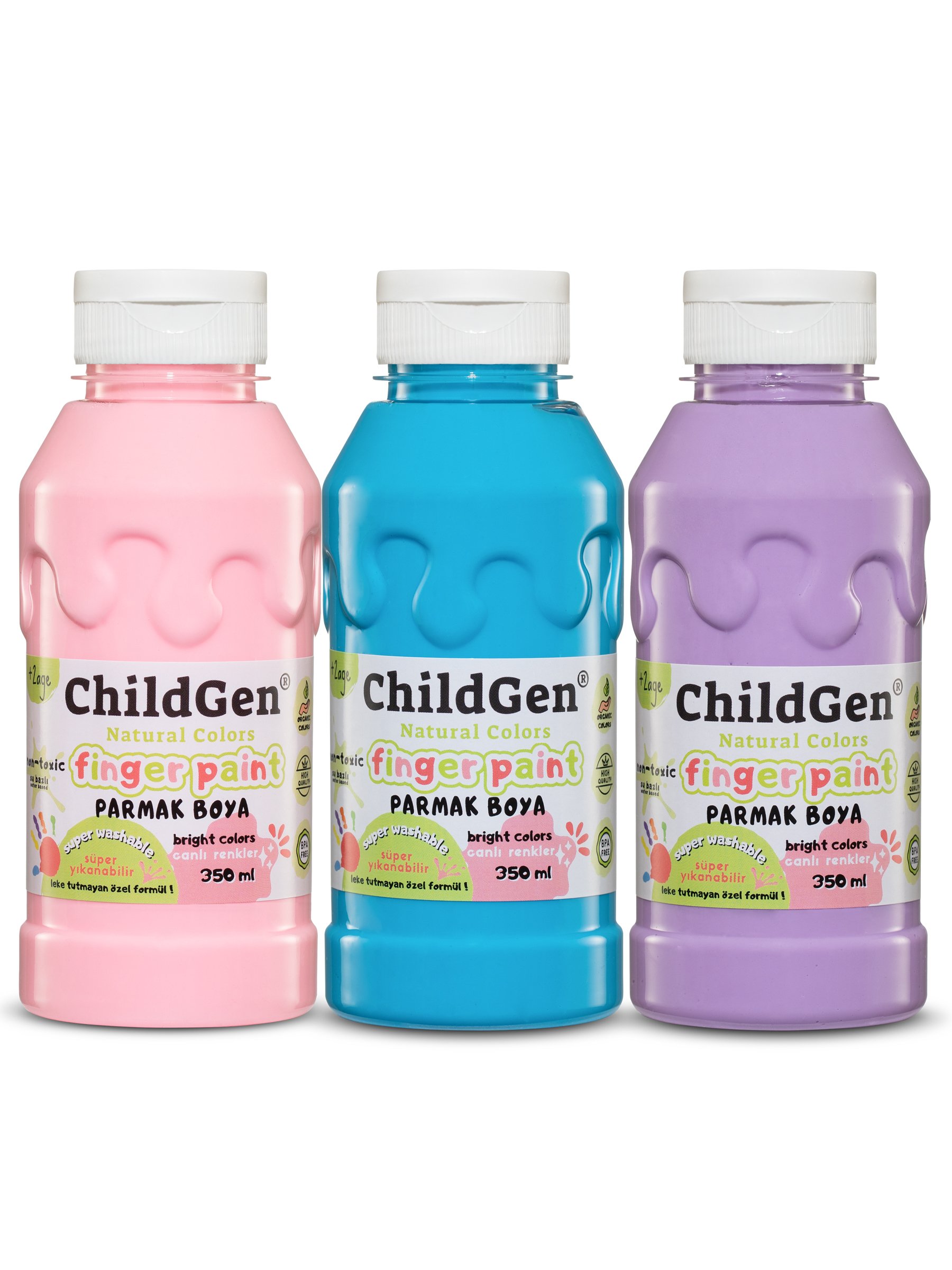 ChildGen Süper Yıkanabilir Parmak Boya 3x350 ml şişe - PASTEL SET 2