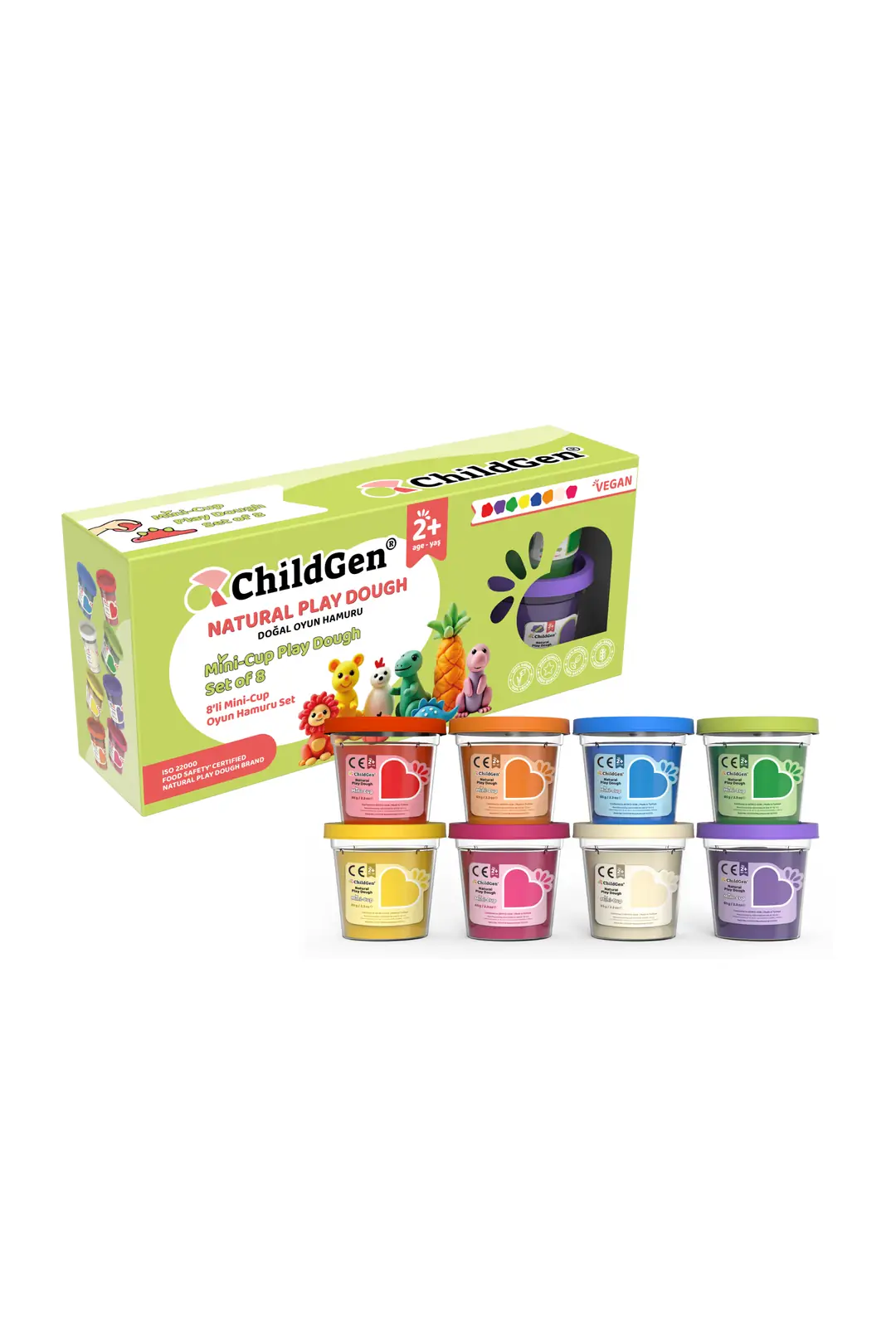 ChildGen Doğal Oyun Hamuru - Mini-Cup- 8'li Set (8x65gr)