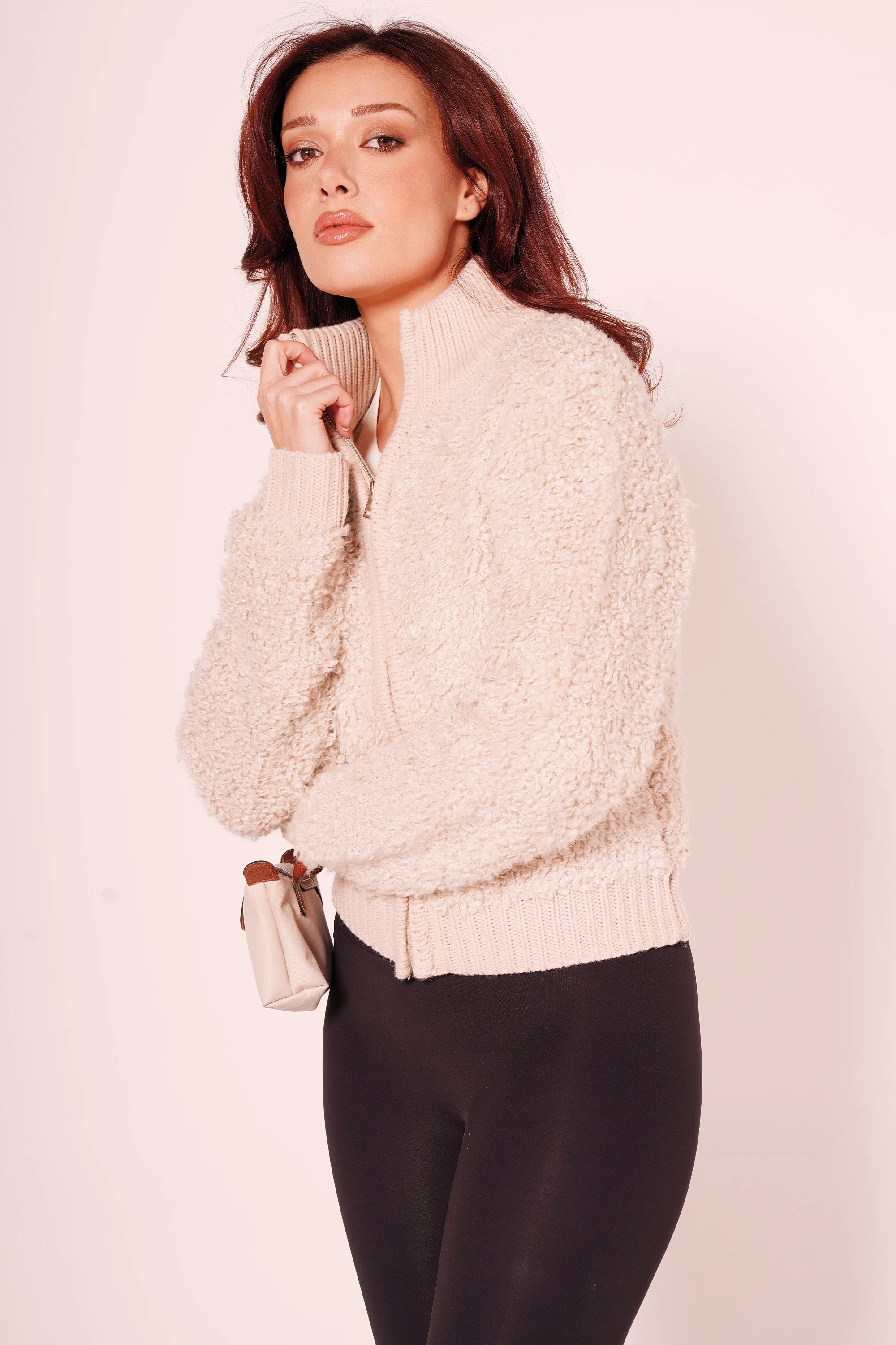 Teddy Kumaş Fermuarlı Hırka