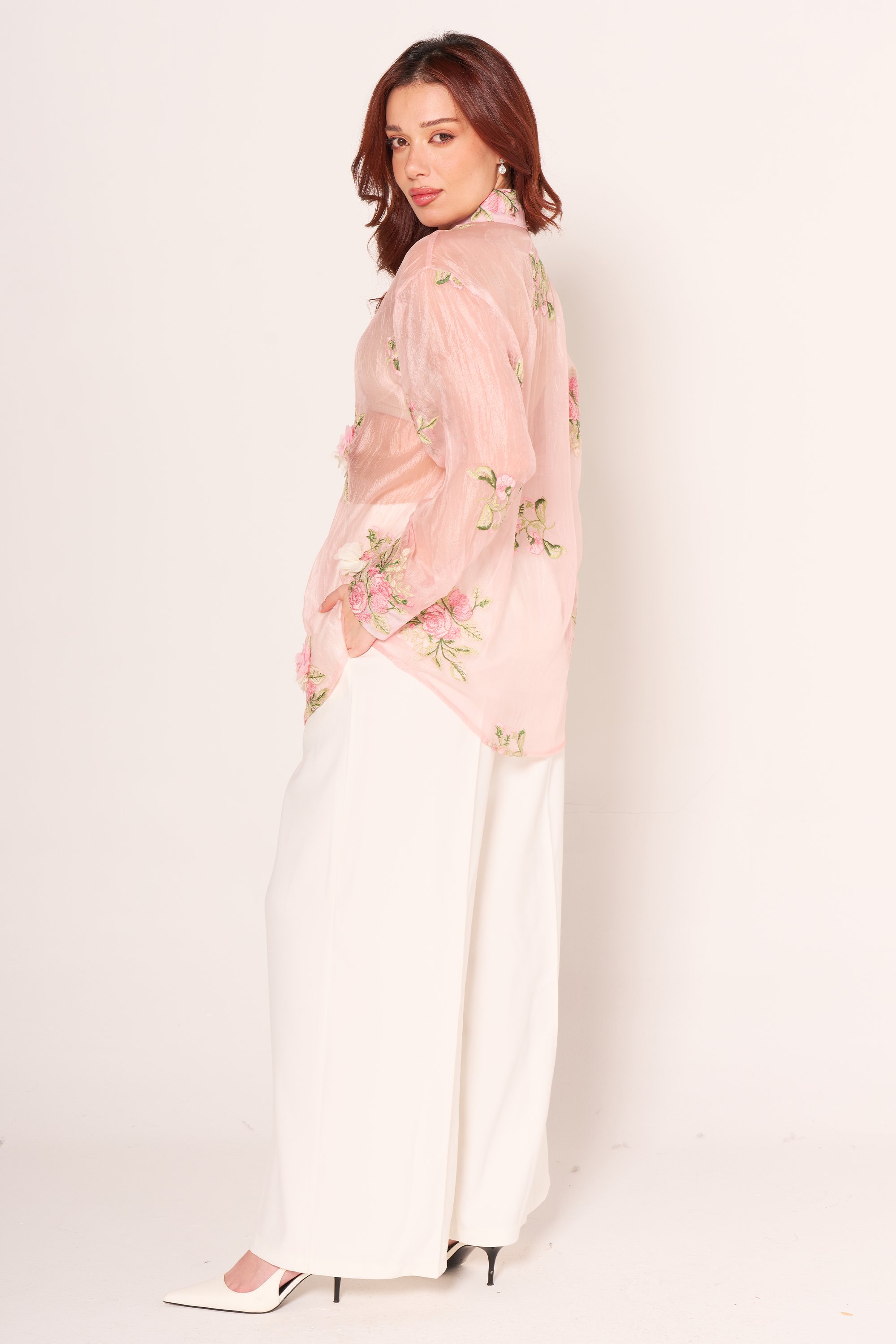 Floral Detaylı Tül Gömlek