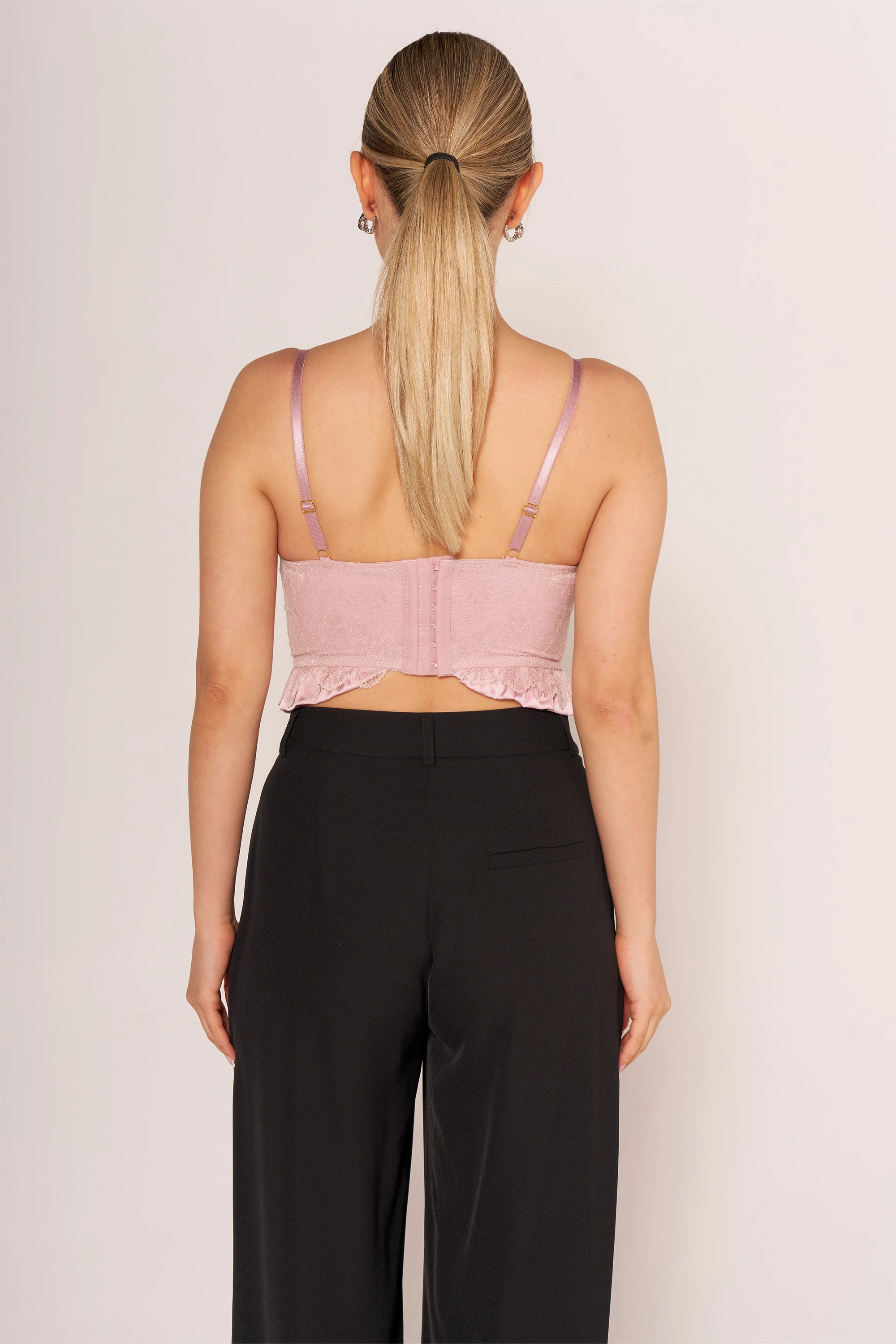 Yakası Taşlı Bağcıklı Büstiyer - Pembe