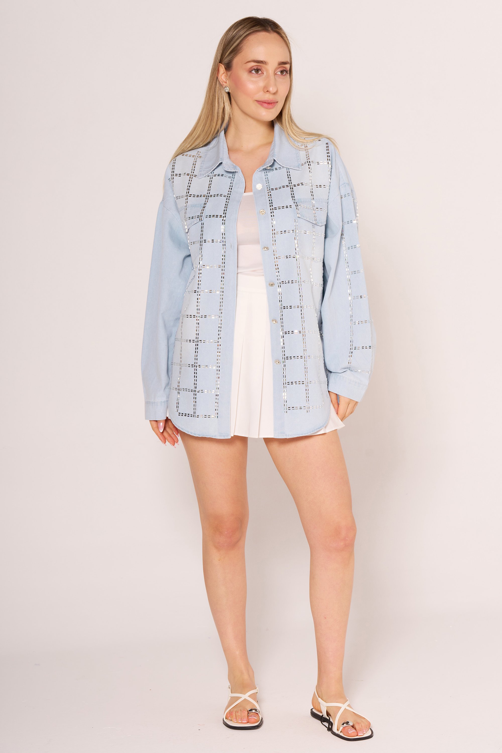 Taşlı Denim Gömlek