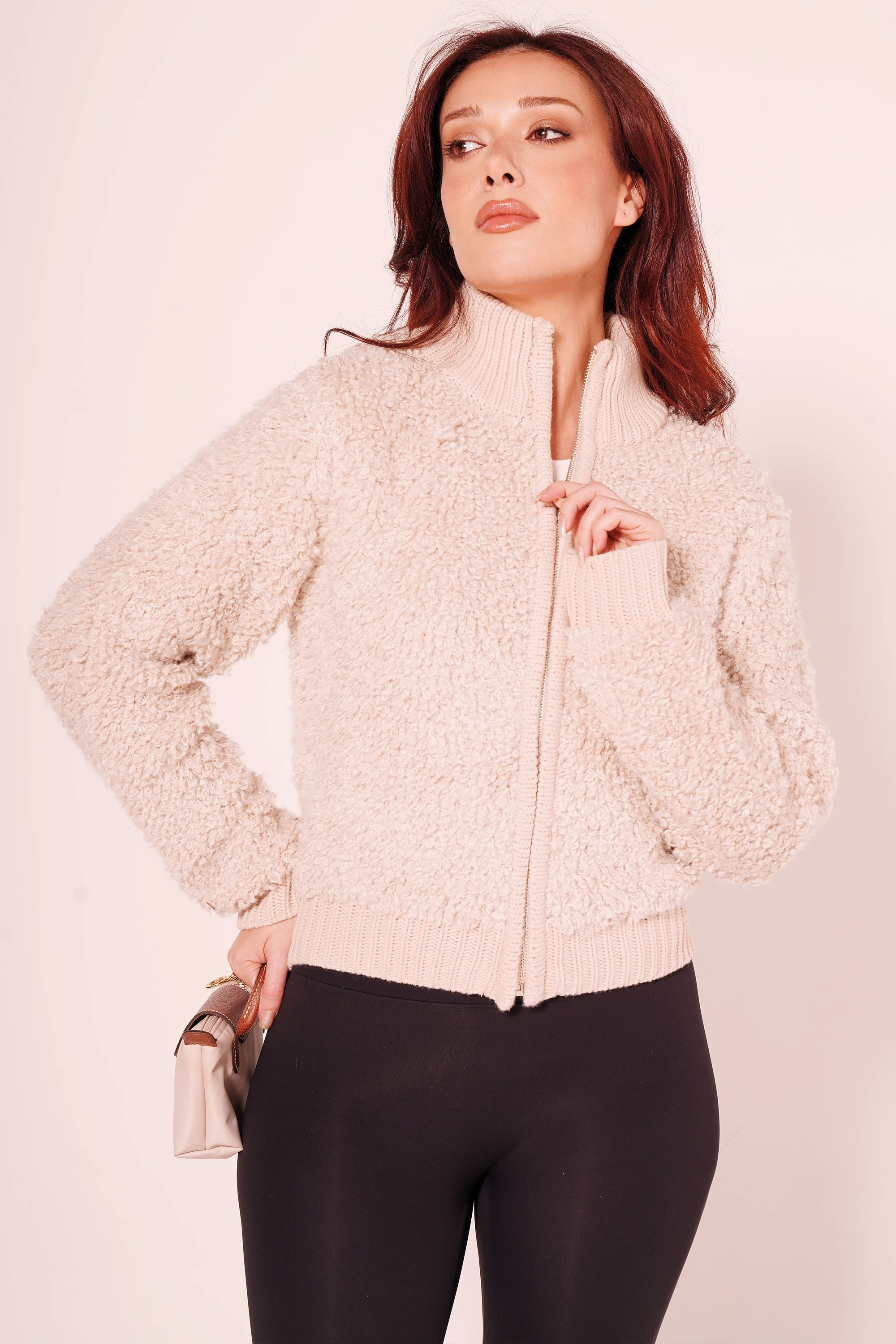 Teddy Kumaş Fermuarlı Hırka