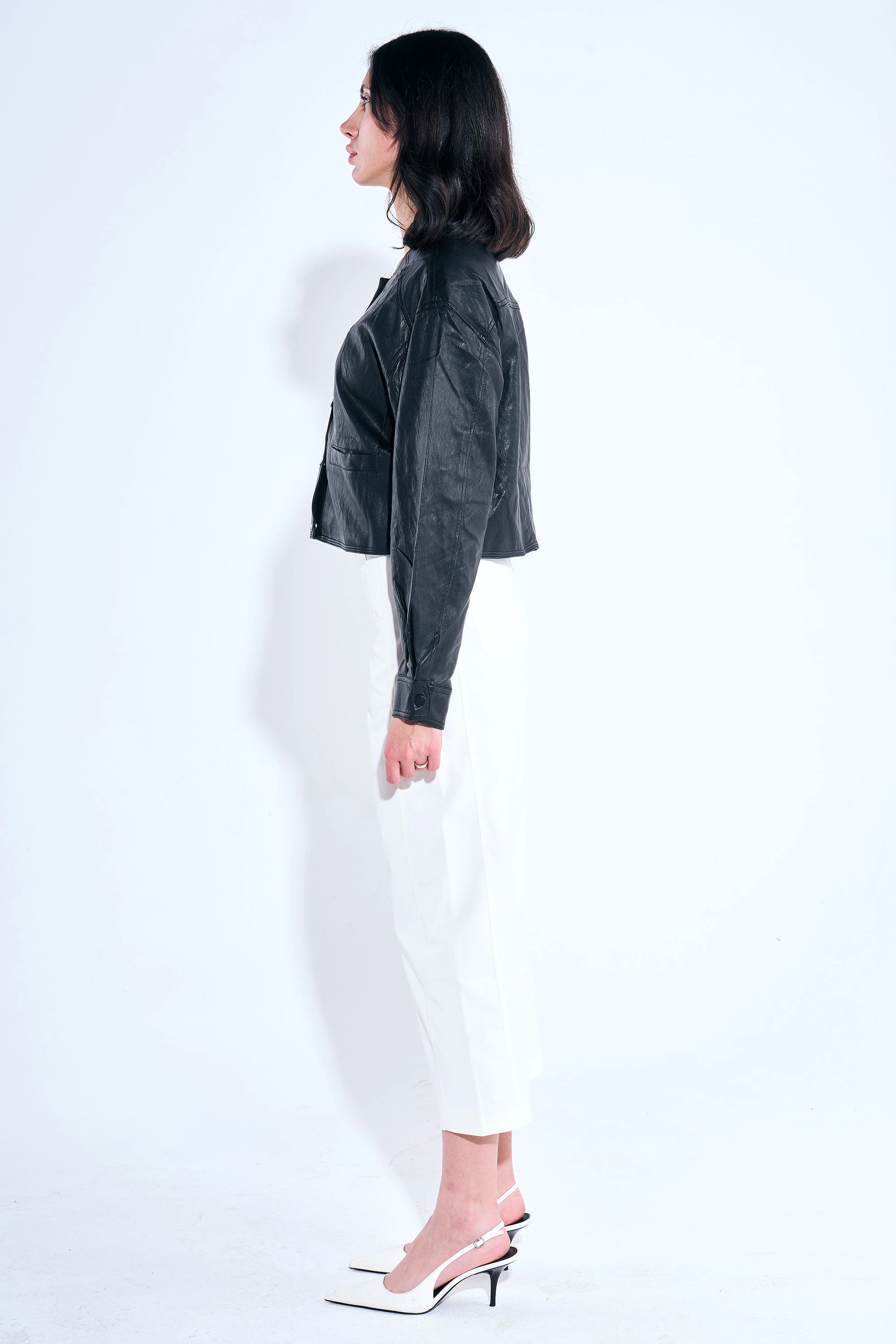 Sıfır Yaka Çıt Çıtlı Deri Ceket