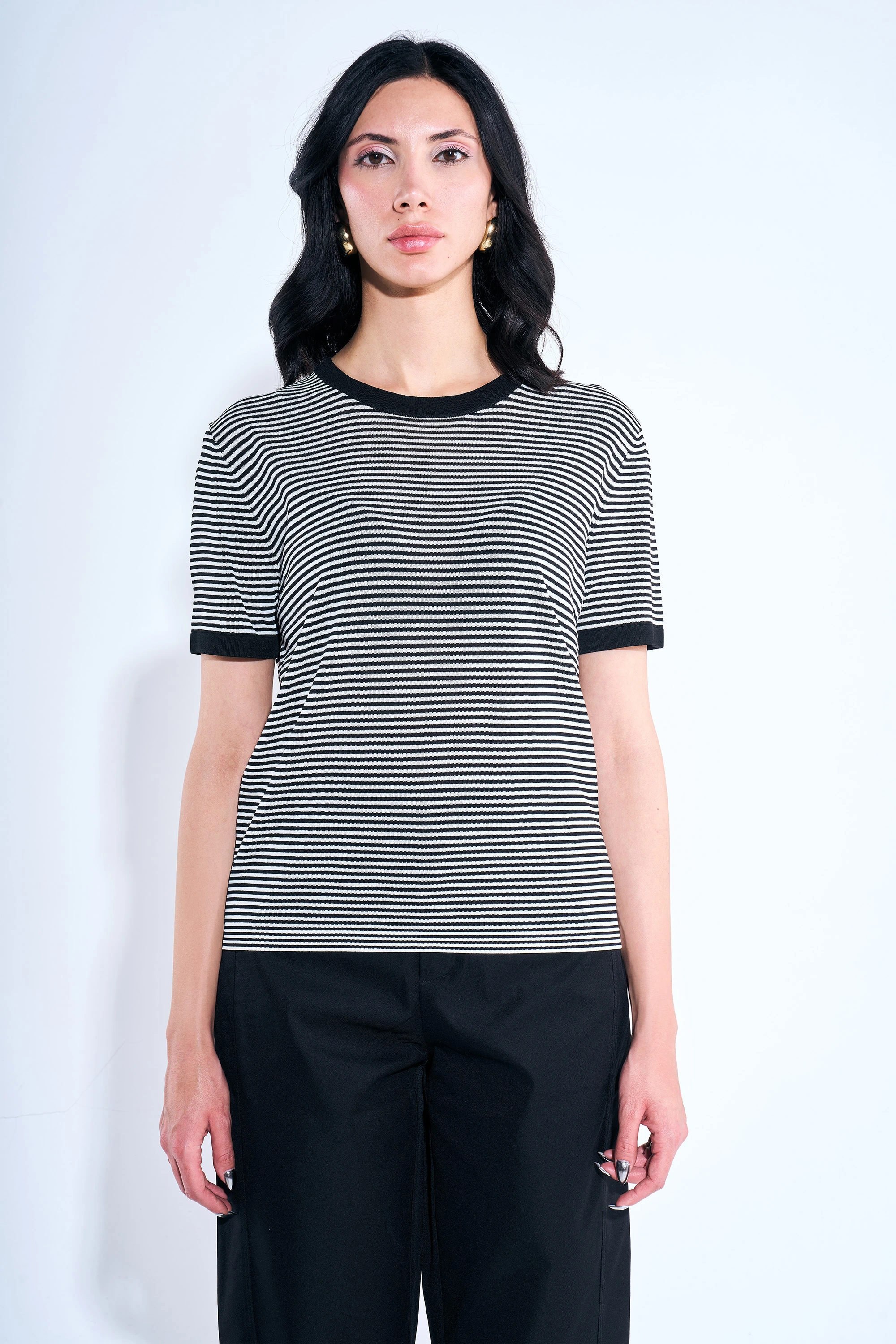 Çizgili Sıfır Yaka Triko Bluz