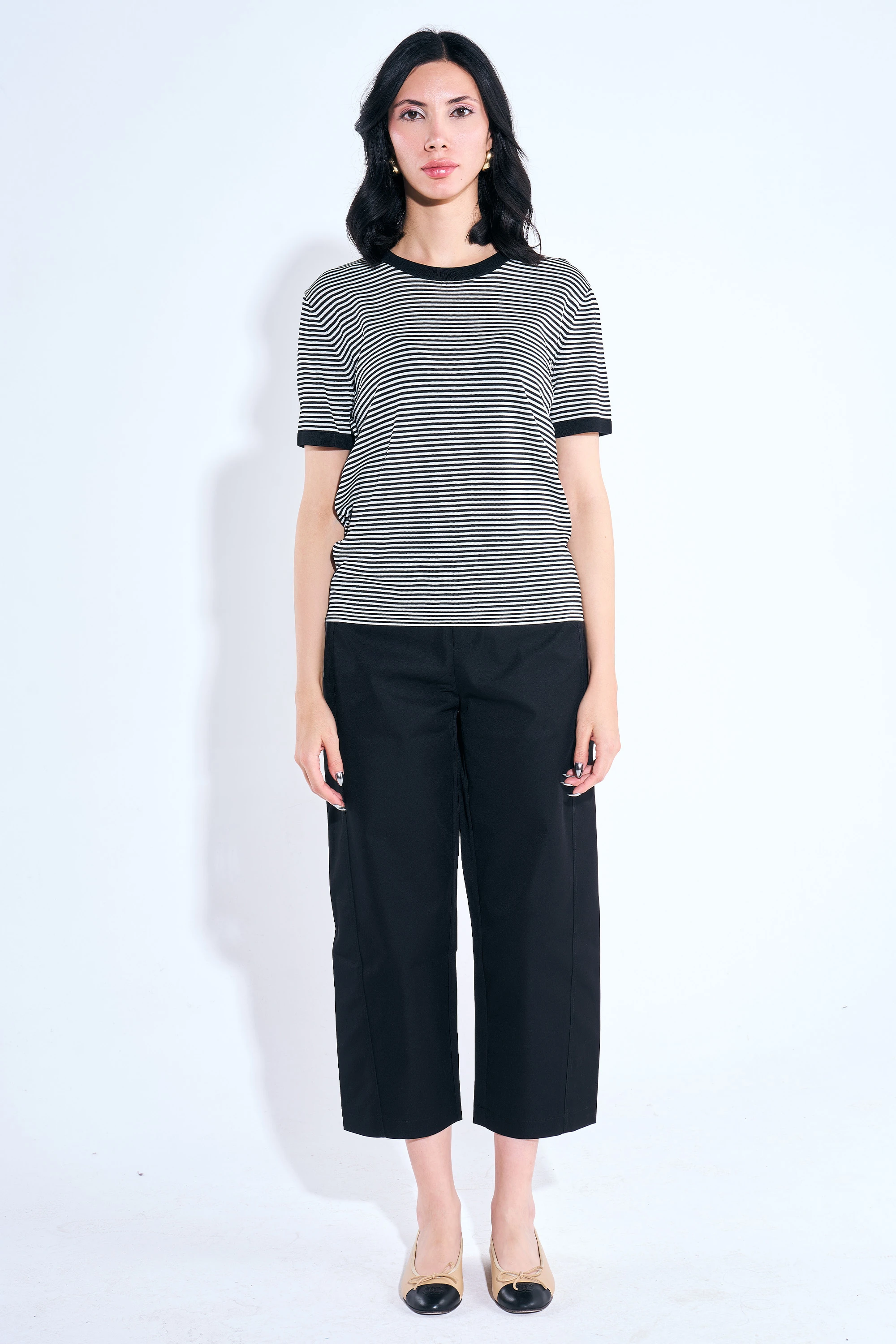 Çizgili Sıfır Yaka Triko Bluz