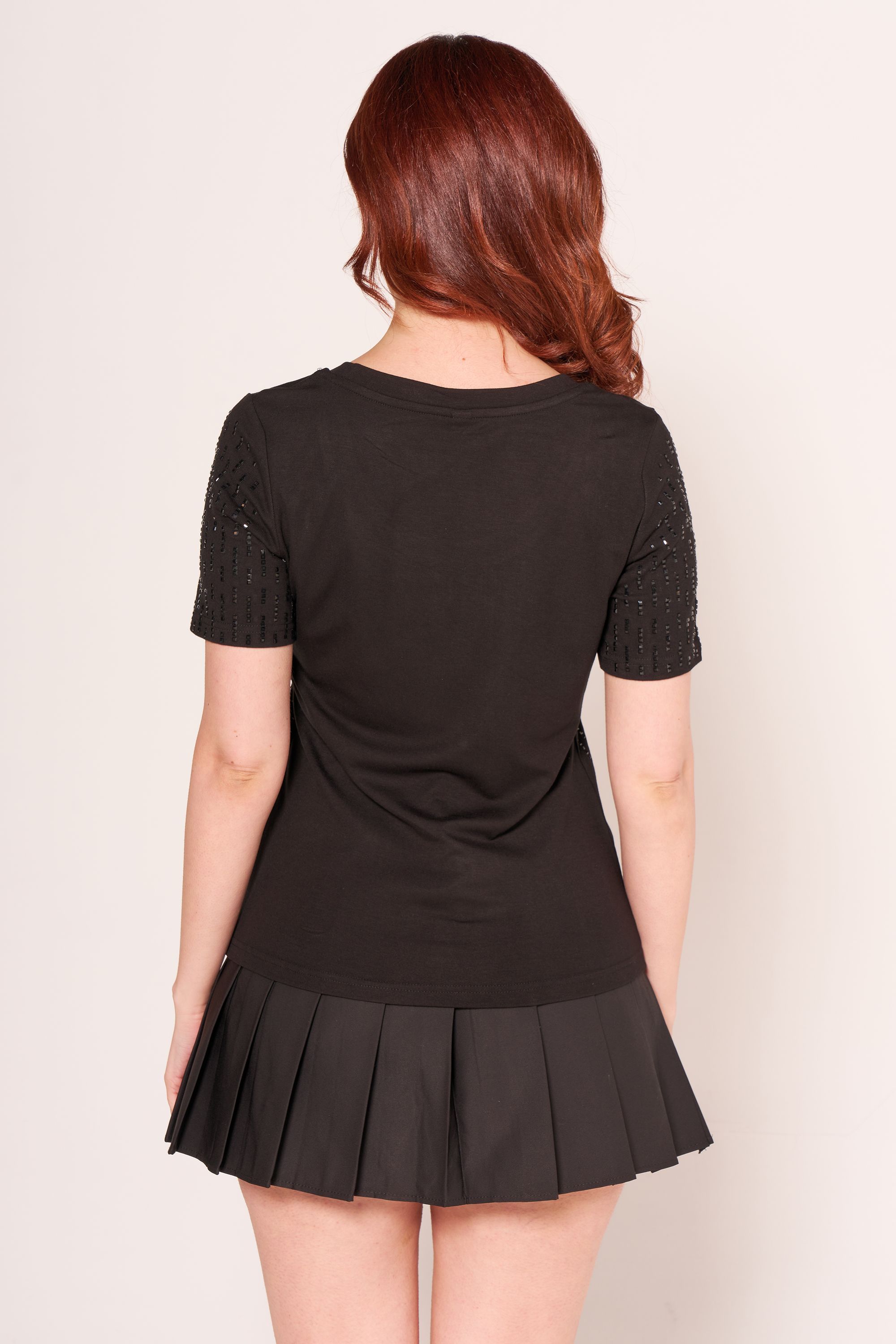 Bisiklet Yaka Taşlı Basic Tshirt