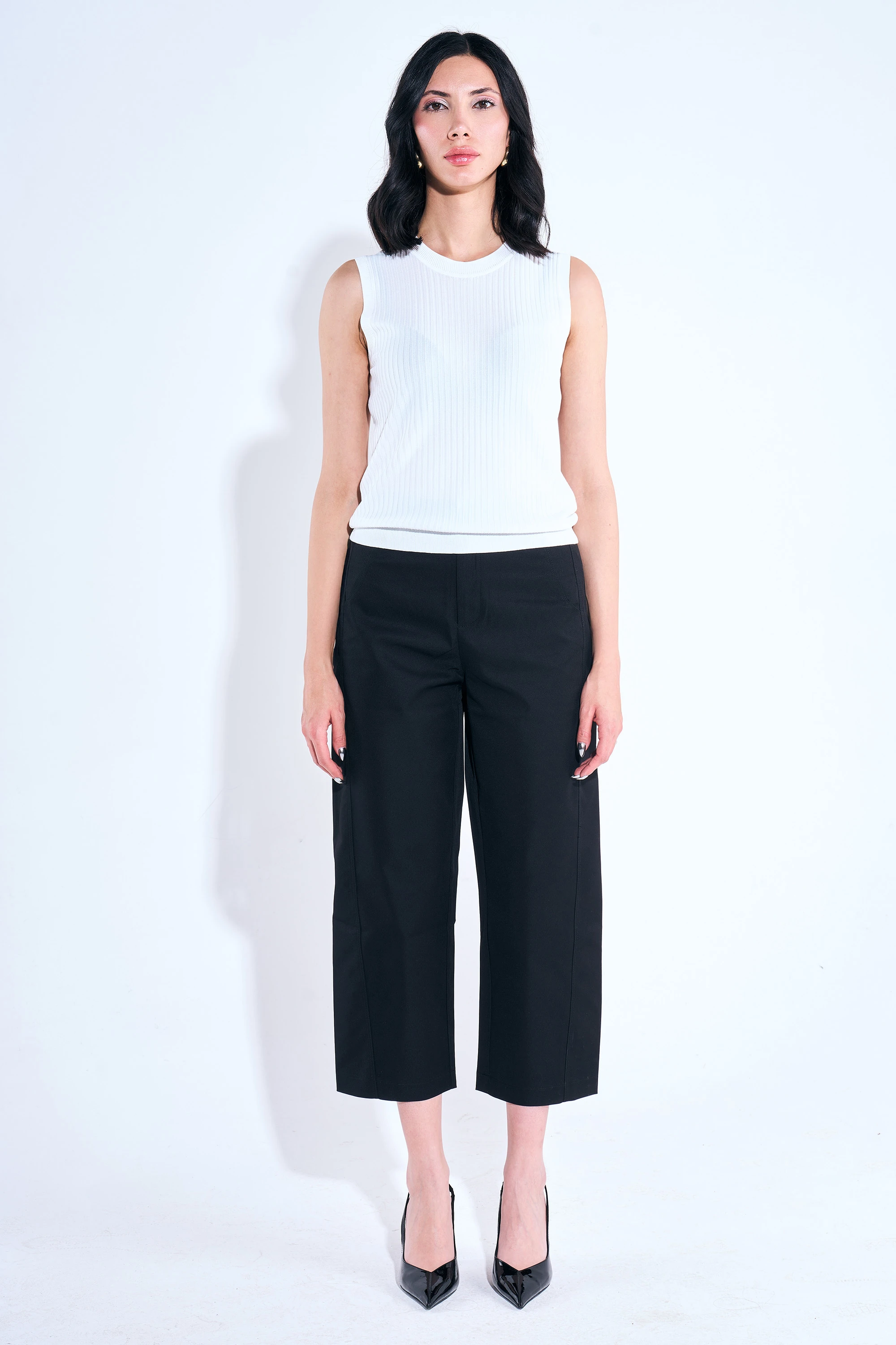 Sıfır Yaka Fitilli Kolsuz Triko Bluz