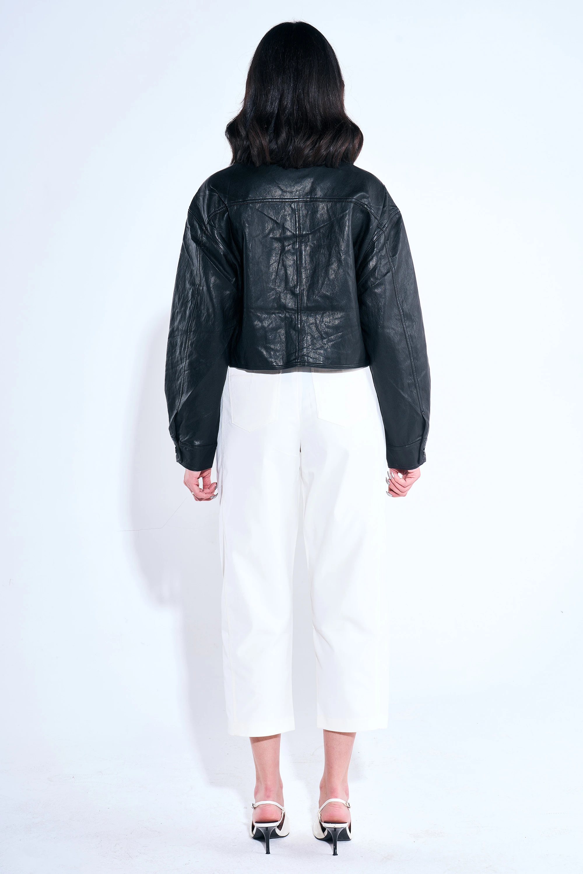 Sıfır Yaka Çıt Çıtlı Deri Ceket