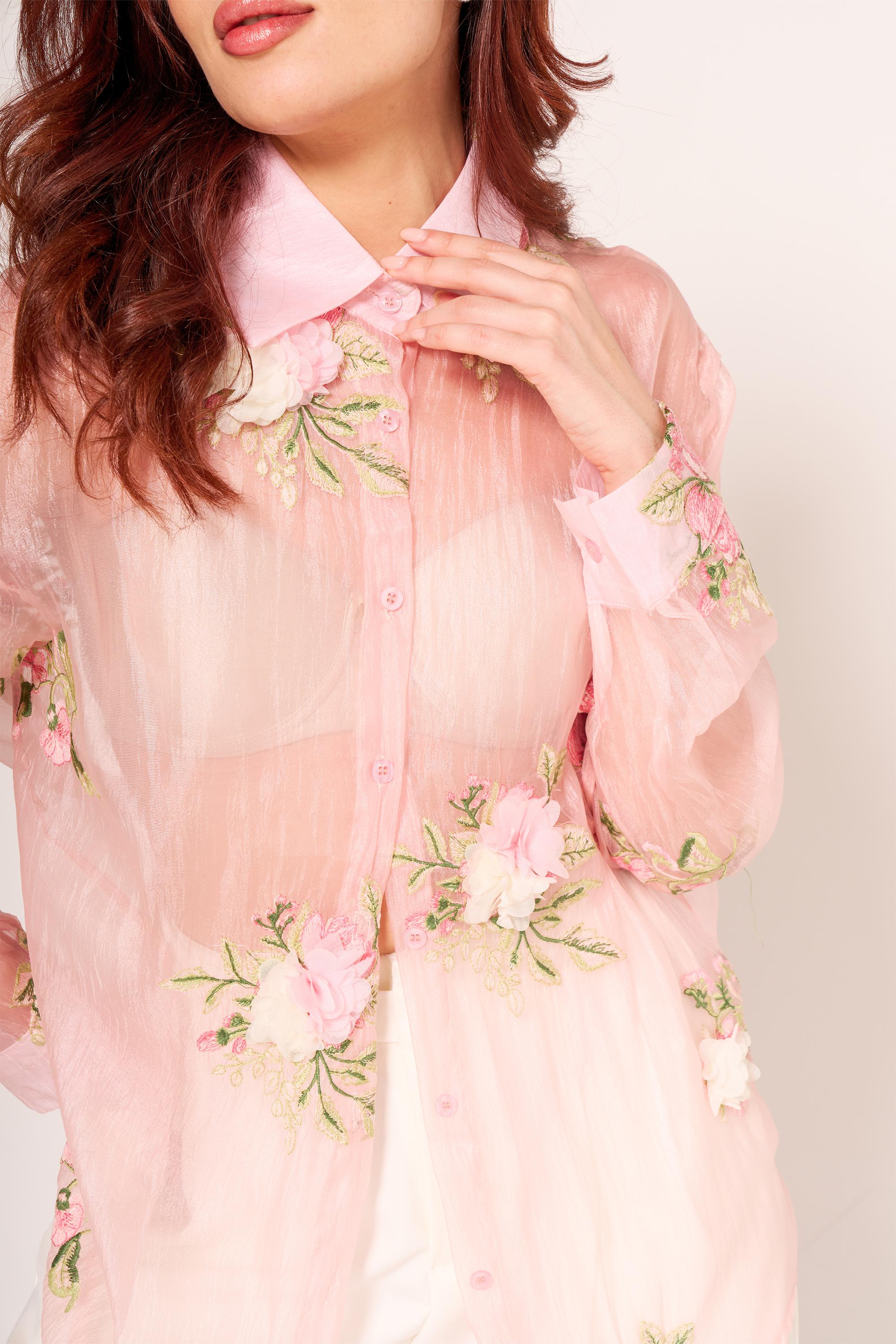 Floral Detaylı Tül Gömlek