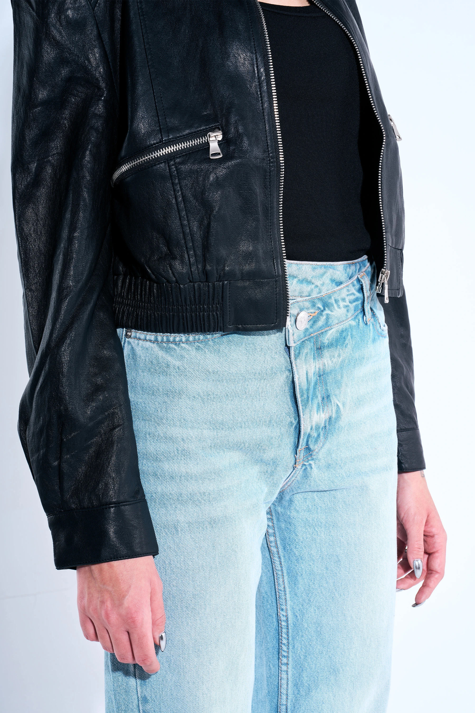 Fermuar Detaylı Deri Biker Ceket