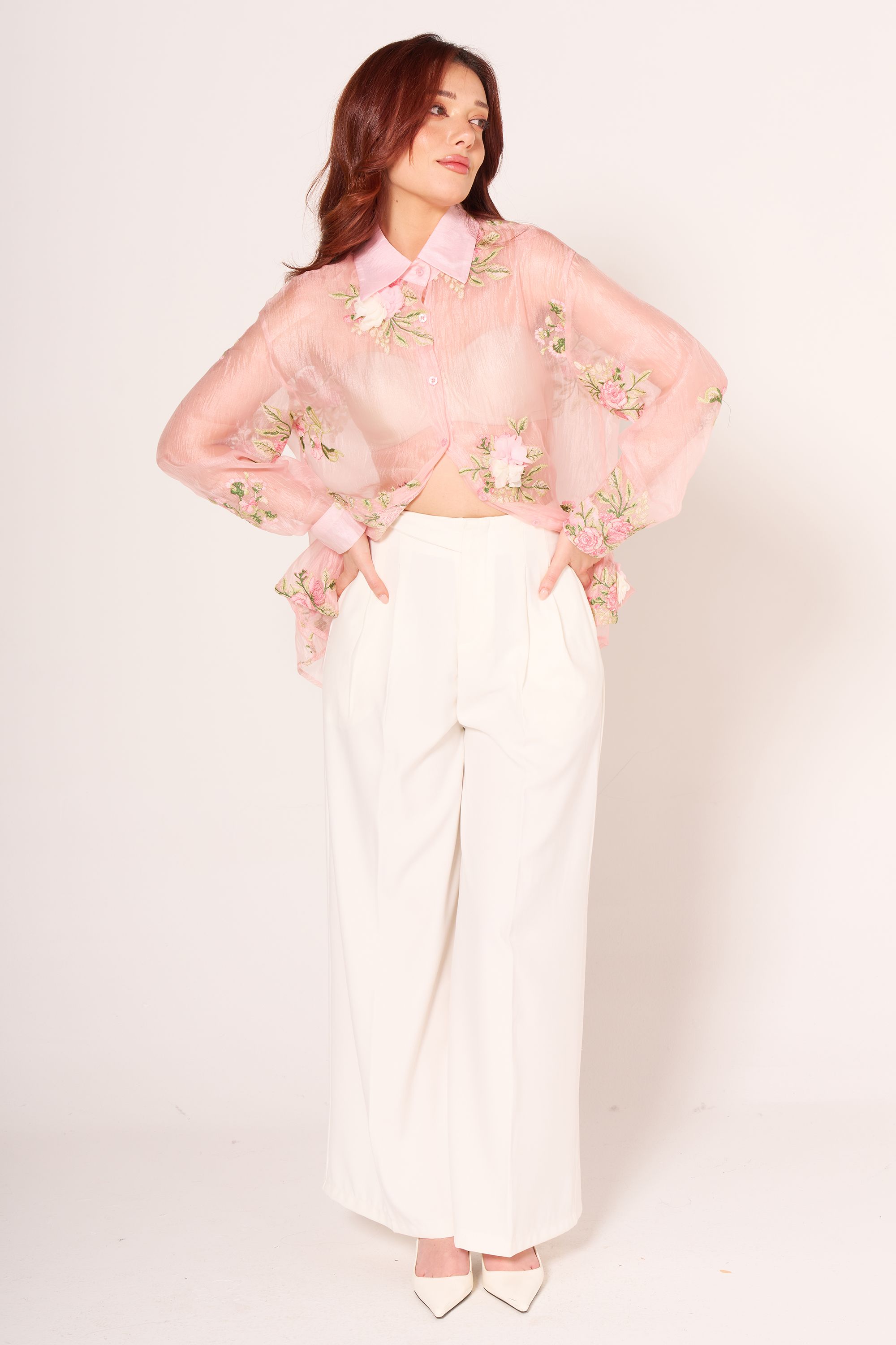 Floral Detaylı Tül Gömlek